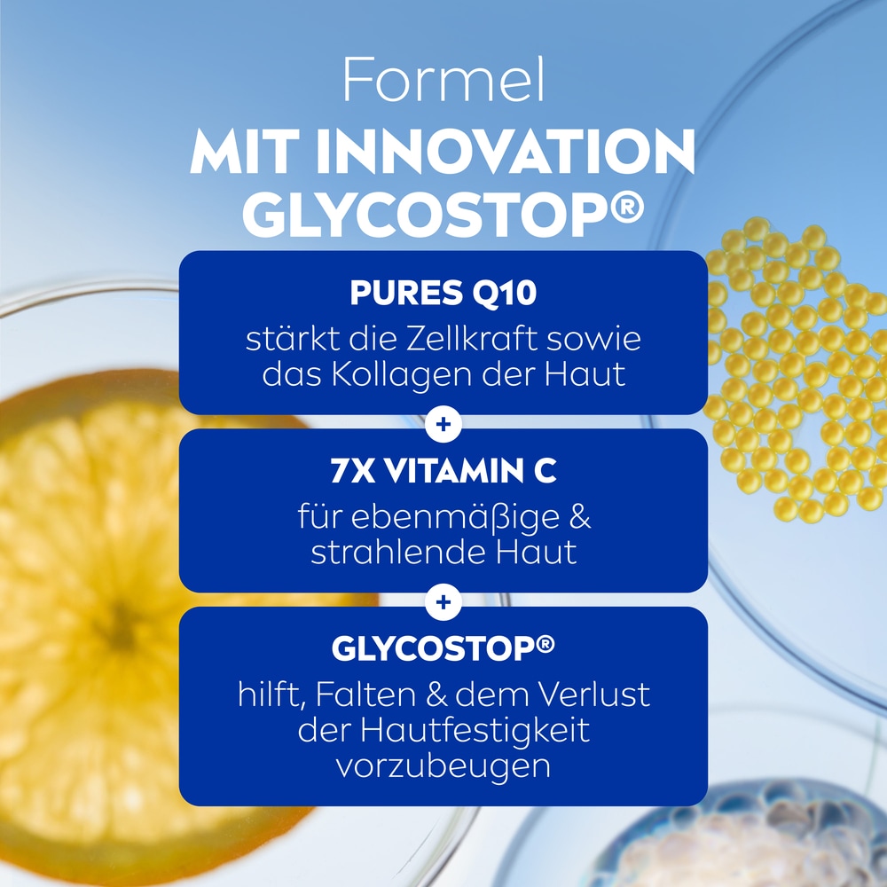 Nivea Nachtcreme »Q10 ANTI-FALTEN ENERGY VITAMIN C NACHTPFLEGE« wirkt gezielt gegen Stress-Anzeichen (Linien, fahler Teint)