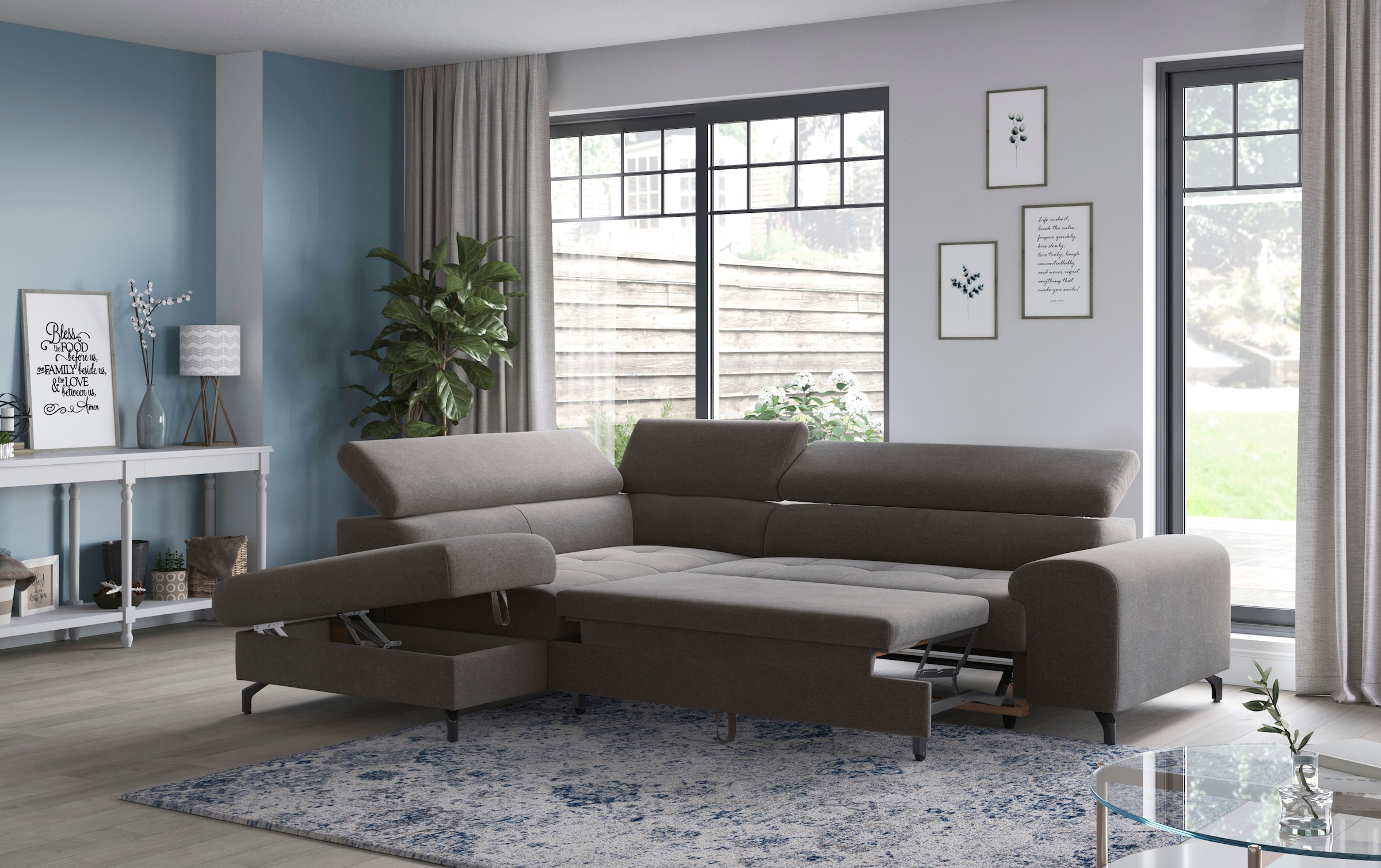 COTTA Ecksofa »Aura L-Form, B: 260 cm« mit Bettfunktion, Bettkasten & Kopfteilverstellung