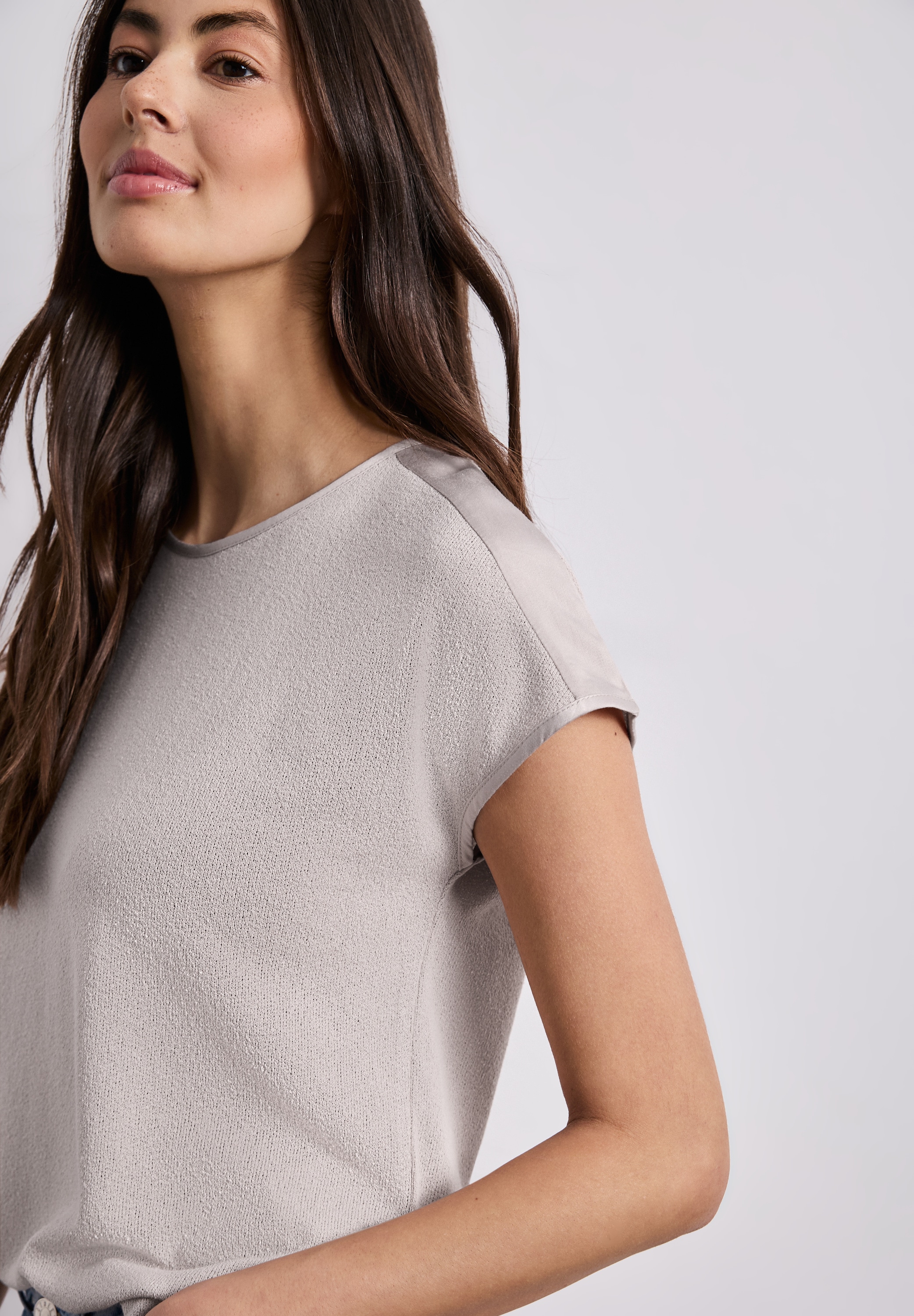 STREET ONE Shirttop unifarben, Sommershirt, in Strick-Optik