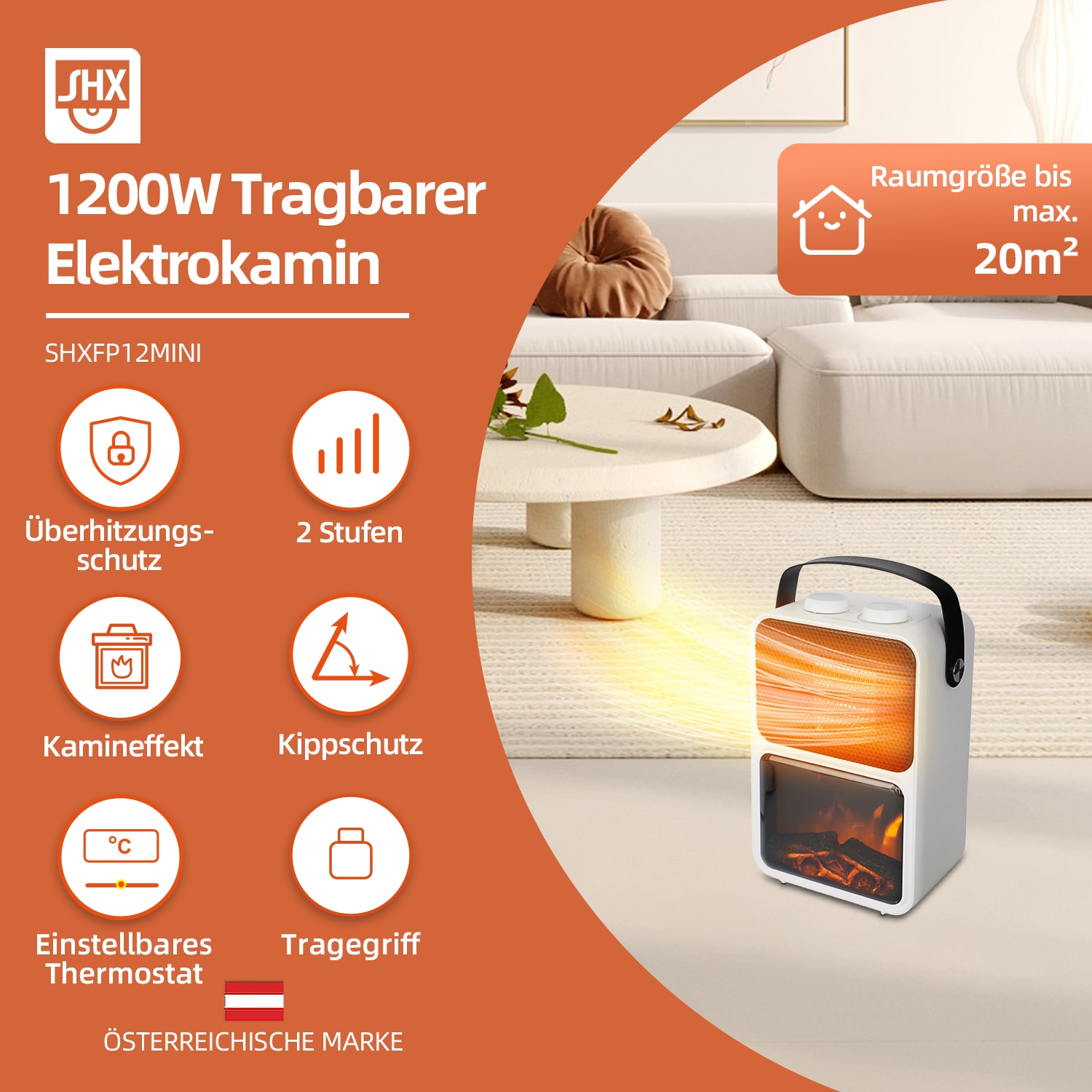 SHX Elektrokamin »Tragbarer Elektrokamin 1200W SHXFP12MINI weiß/schwarz«