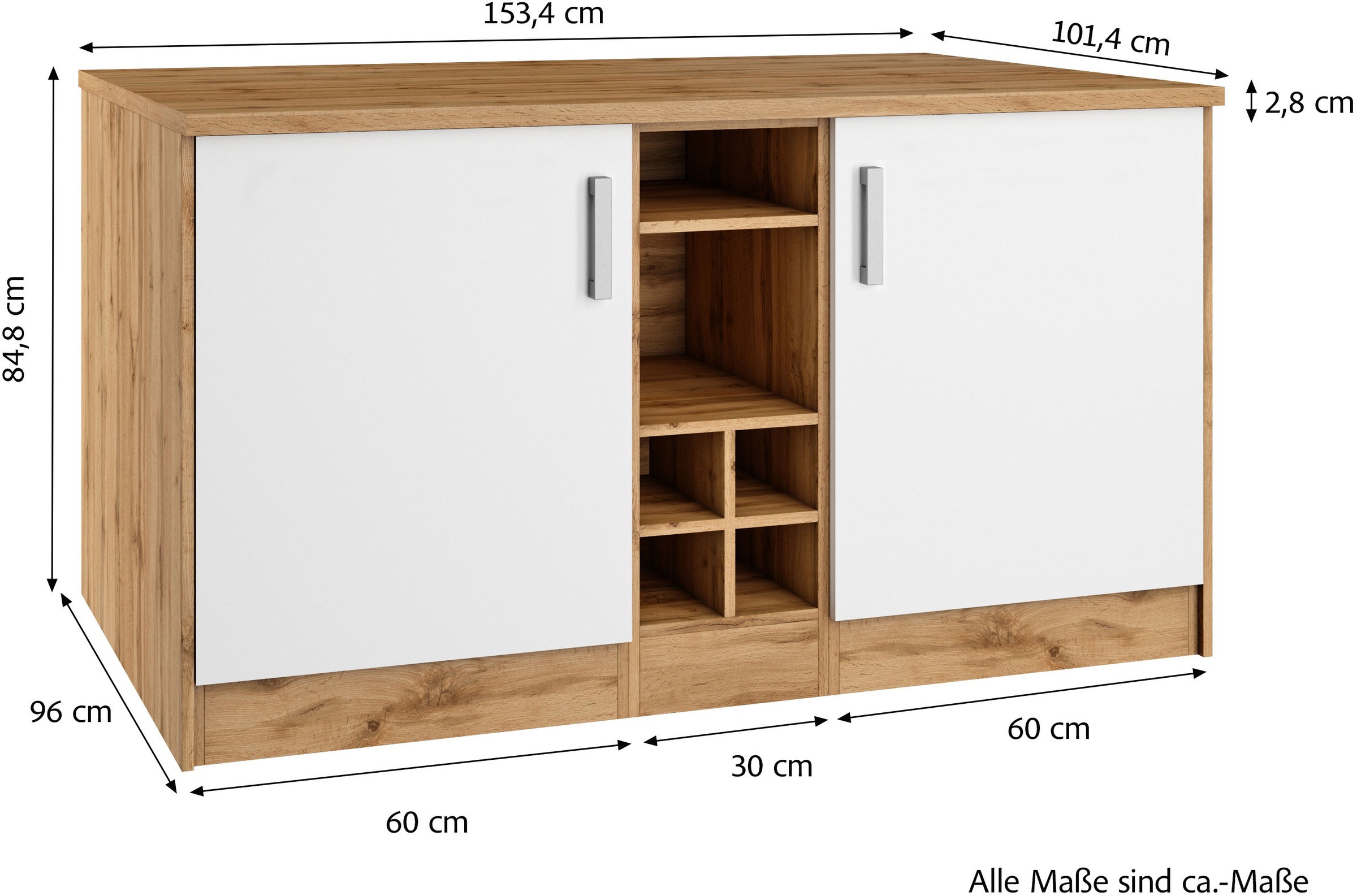 KOCHSTATION Kücheninsel »KS-Toronto«, Breite 153 cm, MDF-Fronten, Flaschenregal
