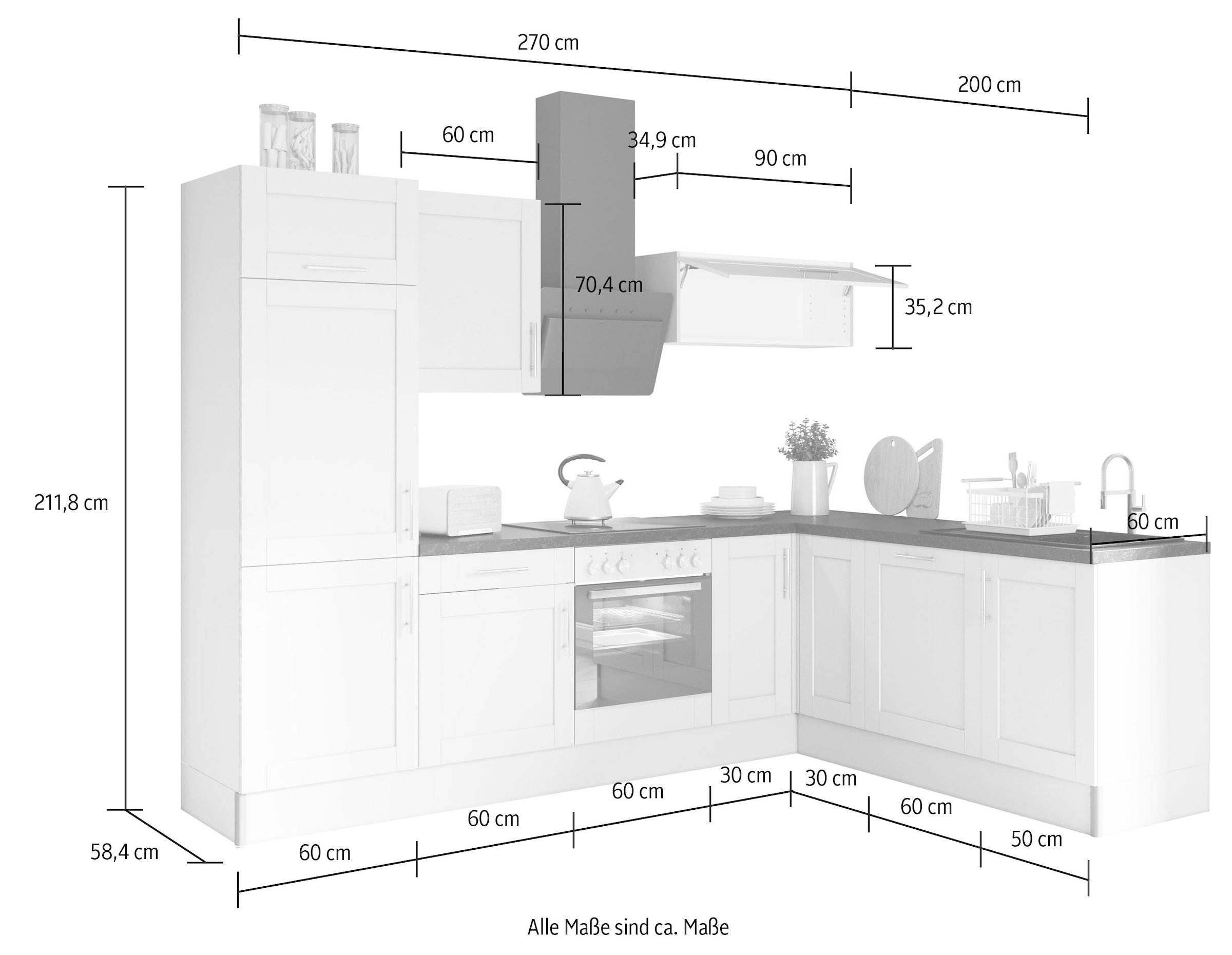 OPTIFIT Küche »Ahus«, 200 OTTO cm Online x breit, Soft wahlweise Shop 270 E-Geräten, Close Funktion im mit