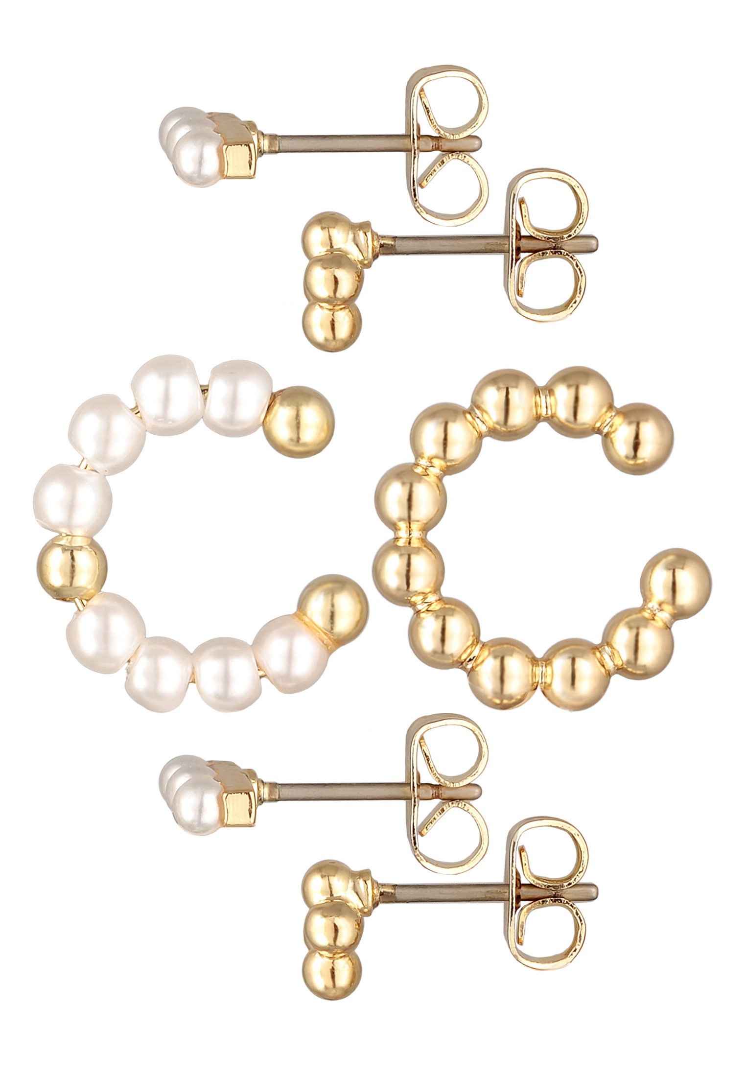 Elli Perlenohrringe »Ohrringe 4er-Set Ohrstecker Earcuff Glasperlen Dots Goldfarben«