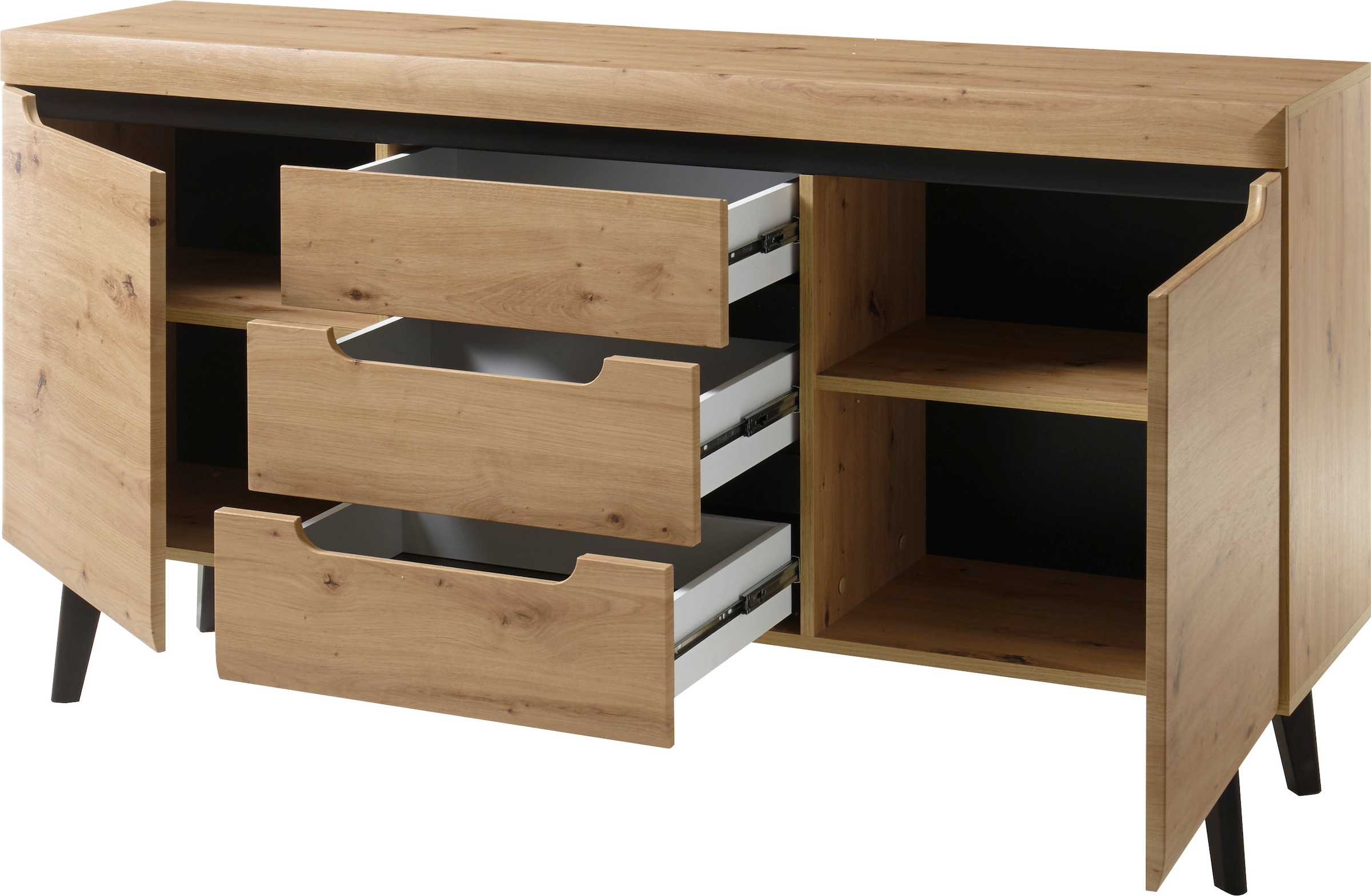 INOSIGN Sideboard »Torge, Anrichte, Kommode, Schubladenschrank«, (1 St.), abgeschrägte Füße, drei Farben, Scandi Design, 160 cm breit