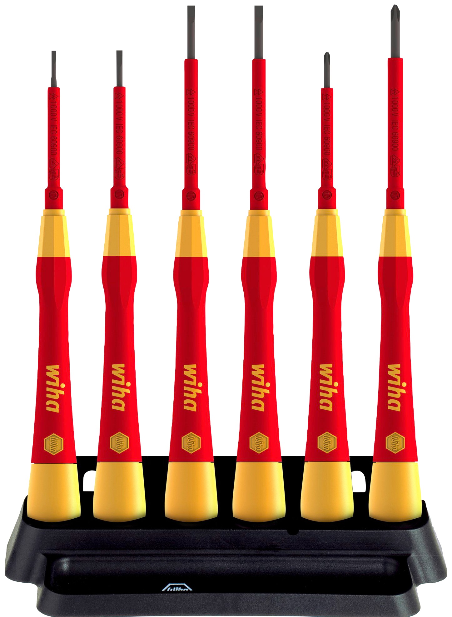 Wiha Schraubendreher »PicoFinish® electric Schlitz, Phillips (42989)«, (Set), 7-tlg. inkl. Halter, mit schlankem Griff mit Softgrip-Zone