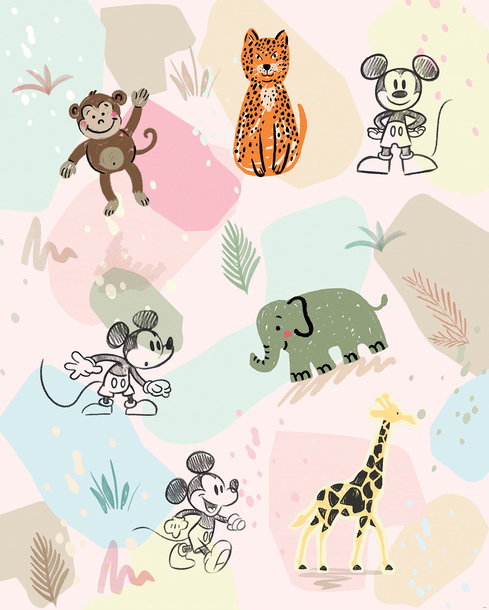 Komar Fototapete »Digitaldruck Vlies - Mickey Safari - Größe 200 x 250 cm«, bedruckt, Kinderzimmer