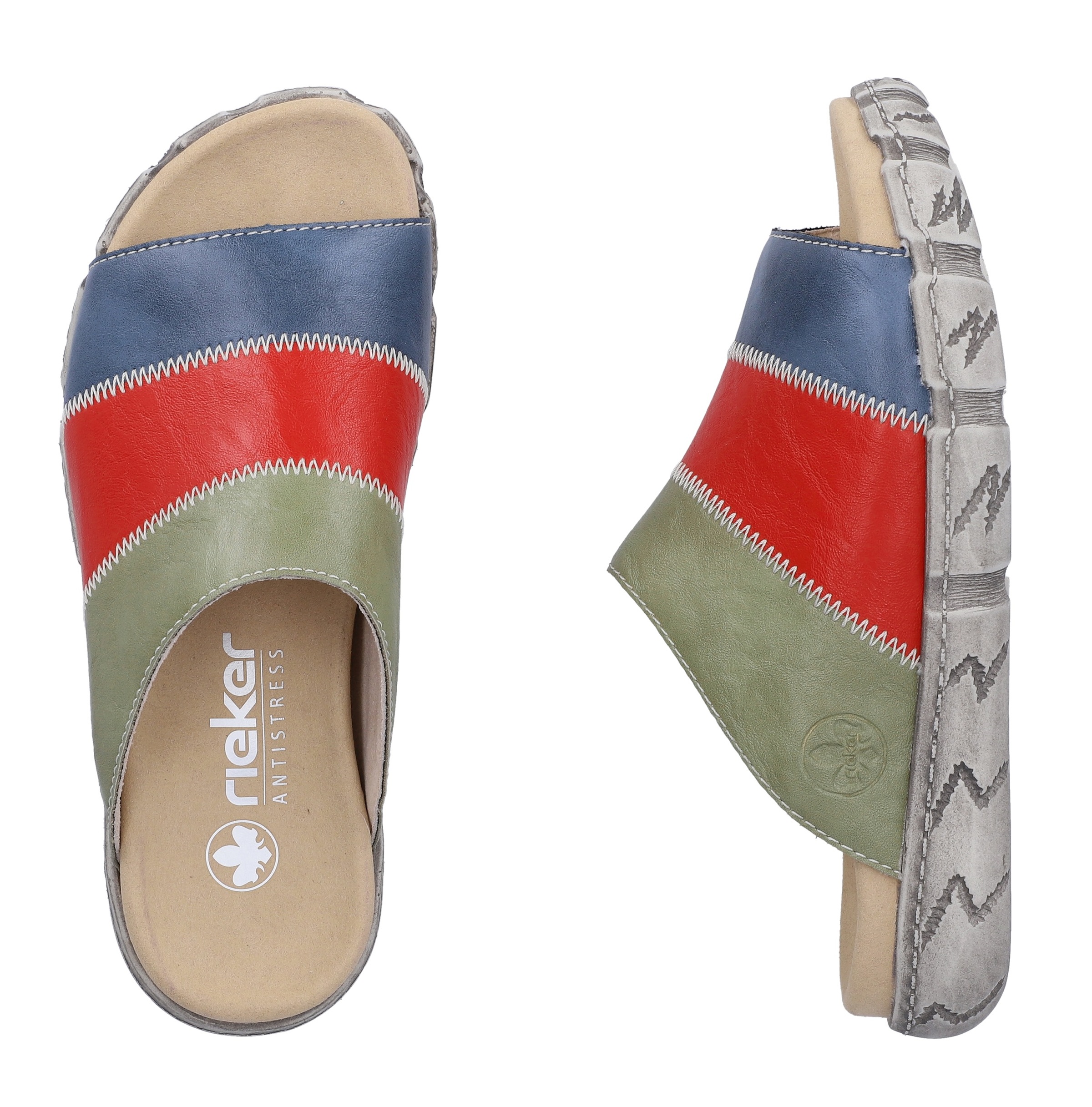 Rieker Pantolette  Sommerschuh, Hausschuh in Patchwork-Optik