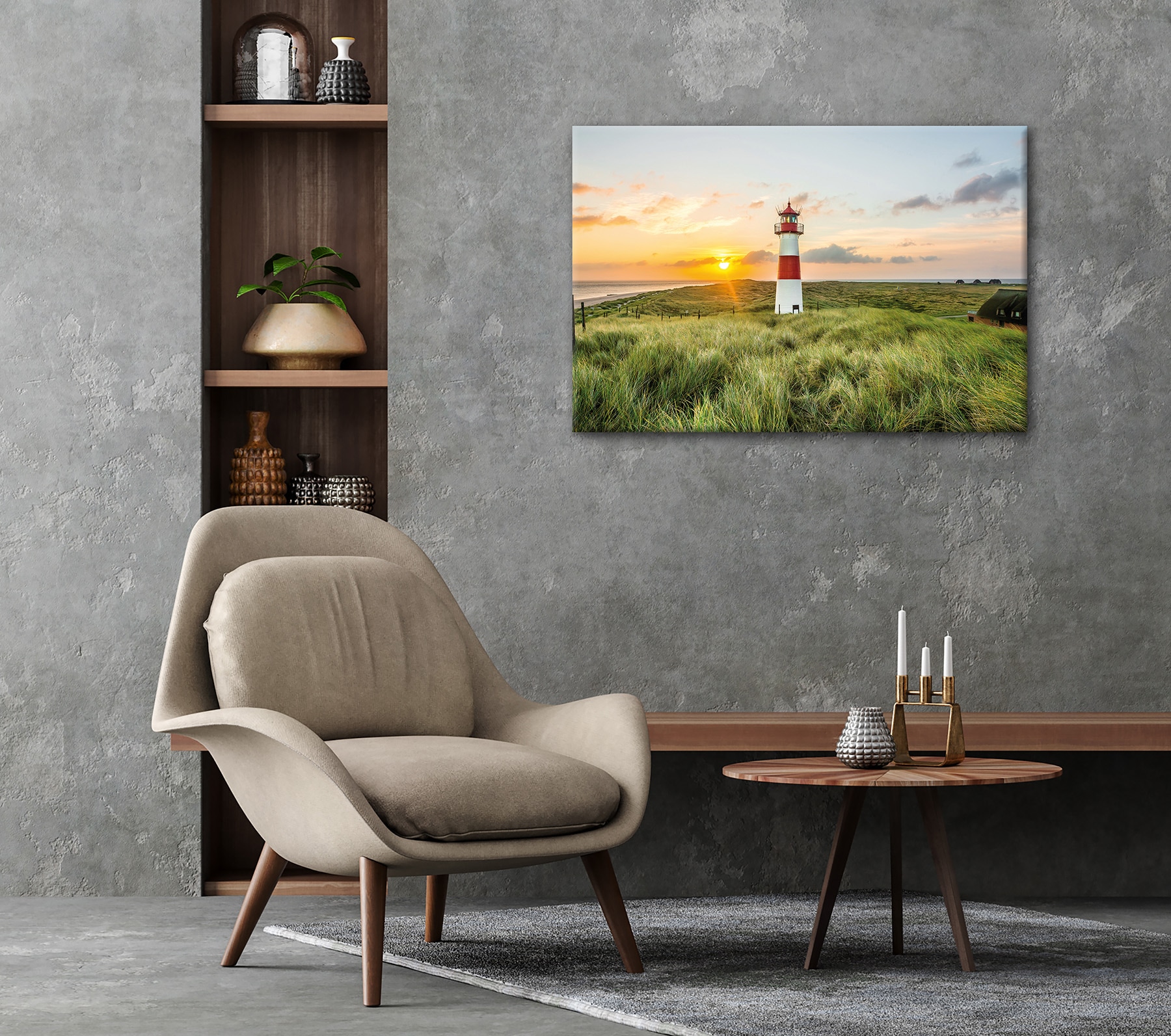 Bönninghoff Leinwandbild »Wandbild LEUCHTTURM 60x90 cm – Leinwandbild Keilrahmen Deko modern« Küste | Landschaft | Leuchtturm | Meer | Natur | Sonnenuntergang | Strand 1 Stk. tlg. auf Keilrahmen gespannt