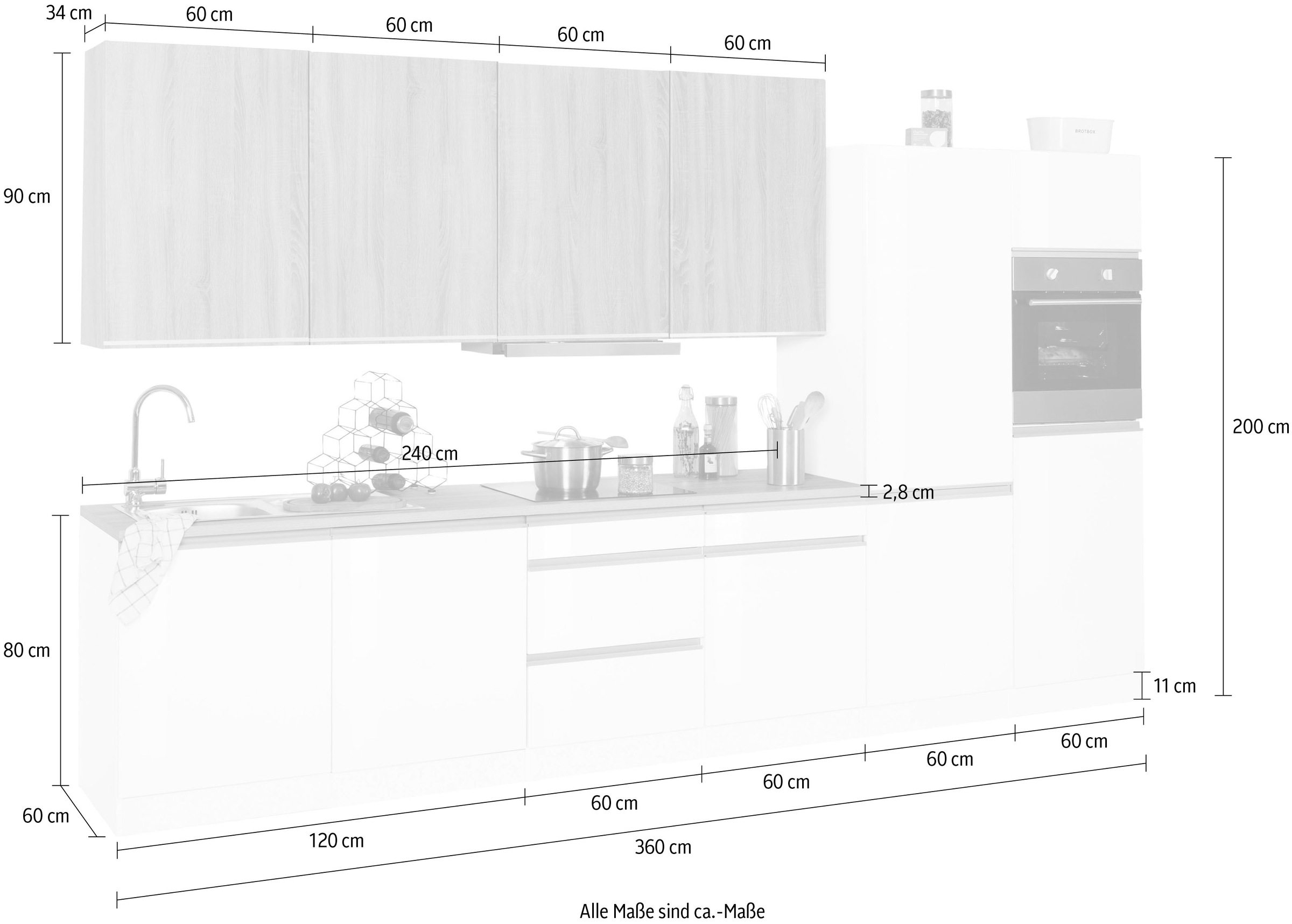 HELD MÖBEL Küchenzeile »Ohio«, mit E-Geräten, Breite 360 cm kaufen online  bei OTTO