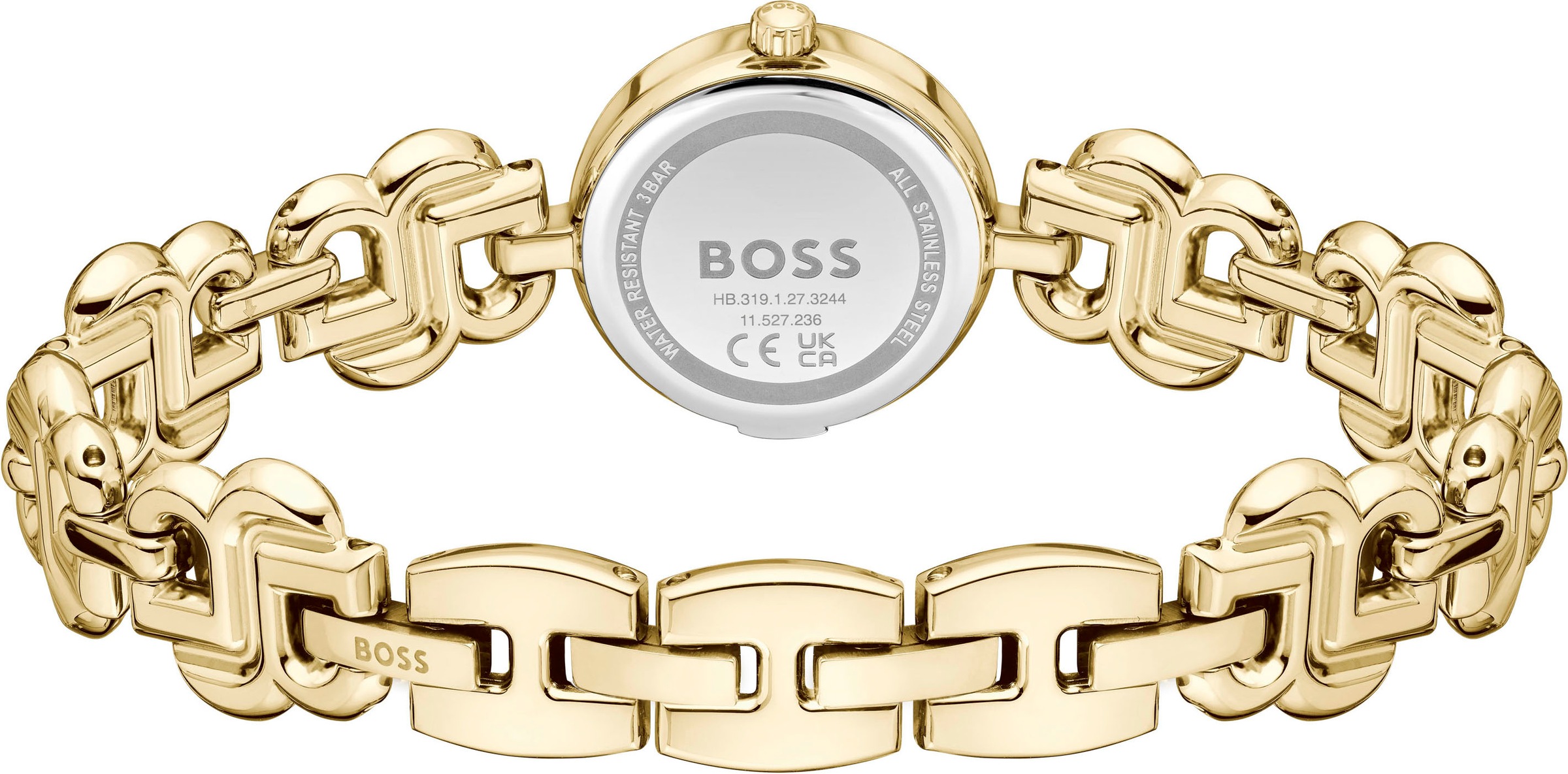 BOSS Quarzuhr »DOUBLE B DRESSY«, Armbanduhr, Damenuhr, Edelstahlarmband, analog