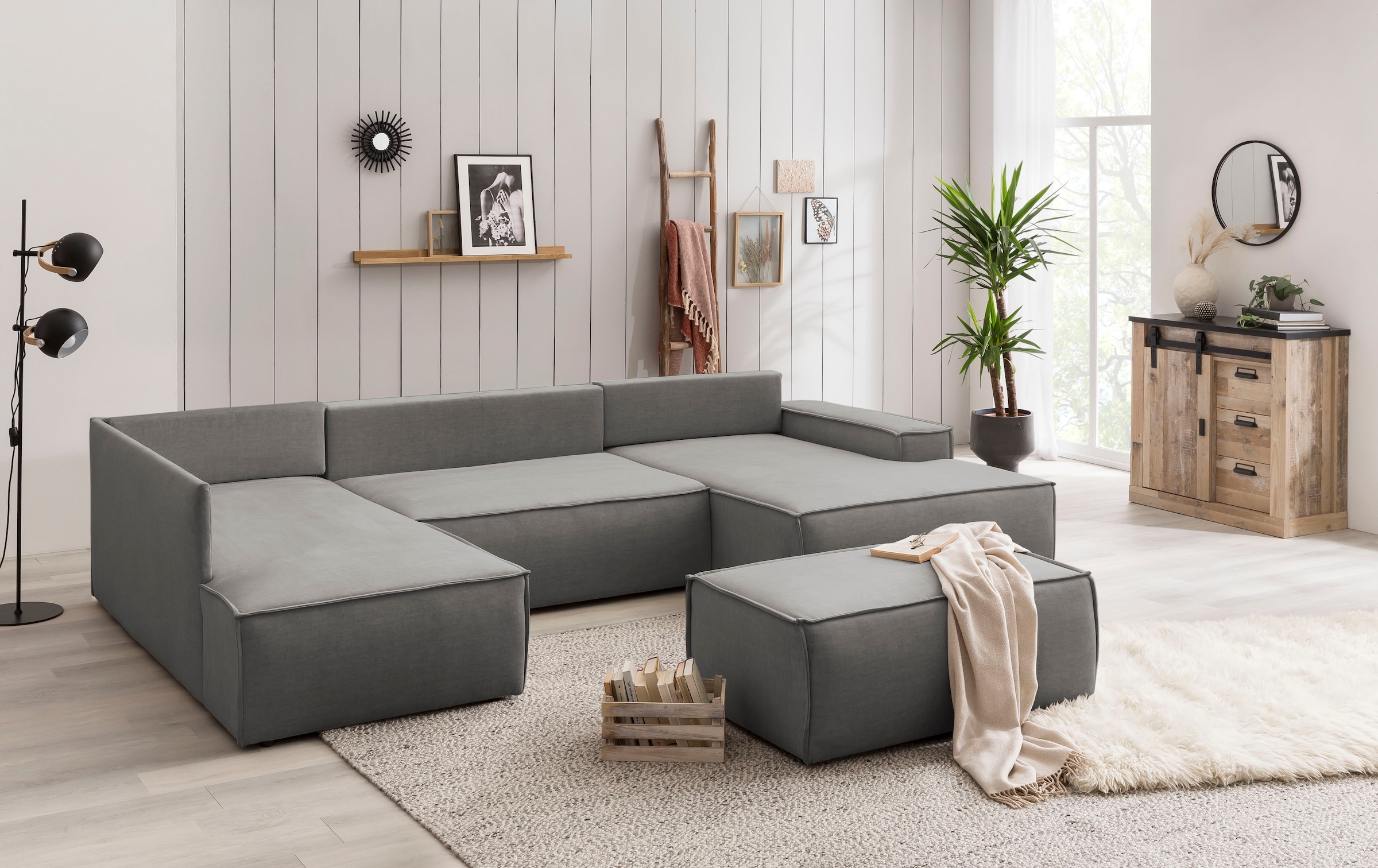 OTTO home Wohnlandschaft »SHERWOOD U-Form, 329 cm - OTTO. Verlässliche Qualität.« Schlaffunktion m. Bettkasten (194x139 cm), Cord, Vintage, Samtvelours