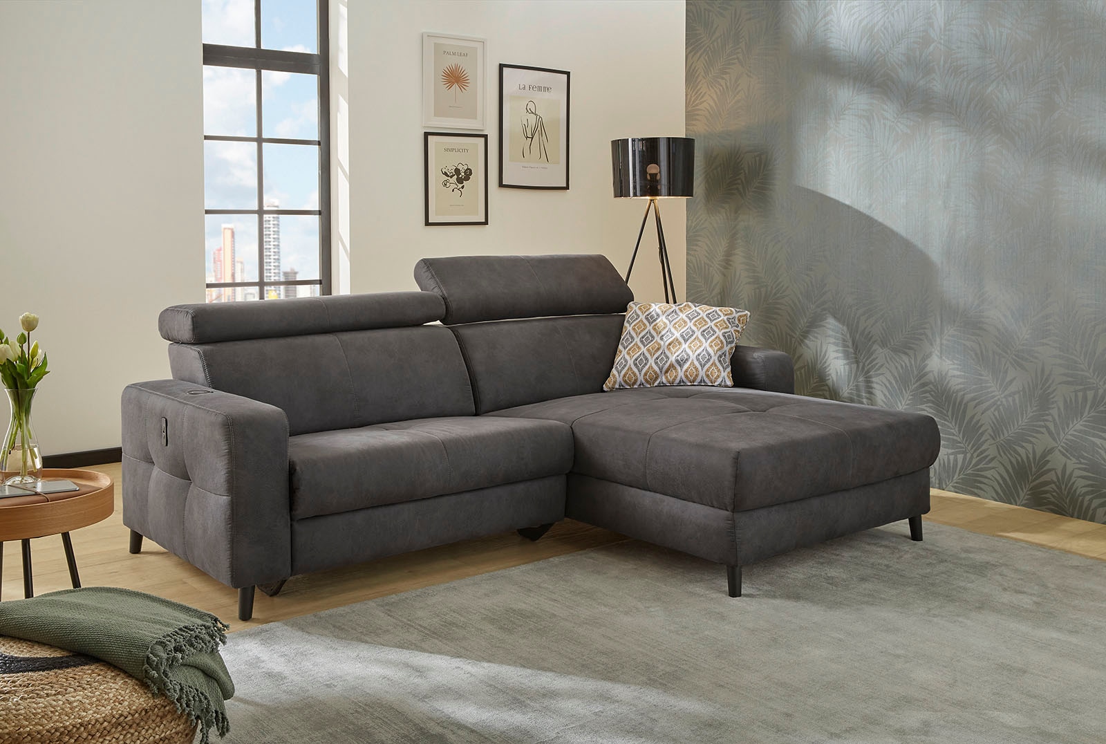Jockenhöfer Gruppe Ecksofa »Doppio L-Form, B: 247 cm, mit elektr. Relaxfunktion und« Kopfteilverstellung, USB-Anschluss, induktive Ladestation & Zierkissen