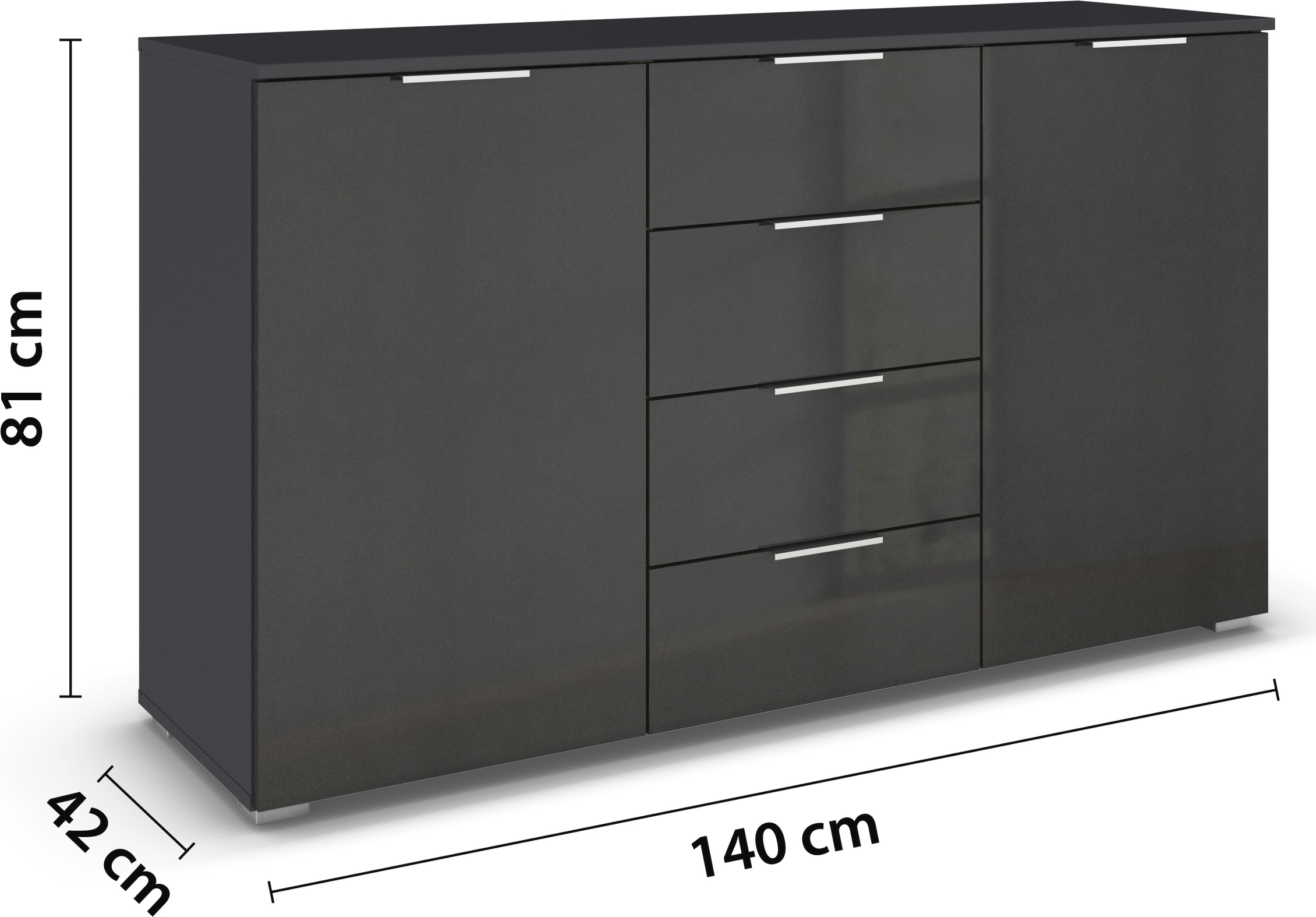 rauch Schubkastenkommode »Sideboard Schlafzimmer Kommode AGORDO mit Dekor- oder Hochglanzfront«, mit 4 Schubkästen und 2 Türen sowie Metallgriffen MADE IN GERMANY