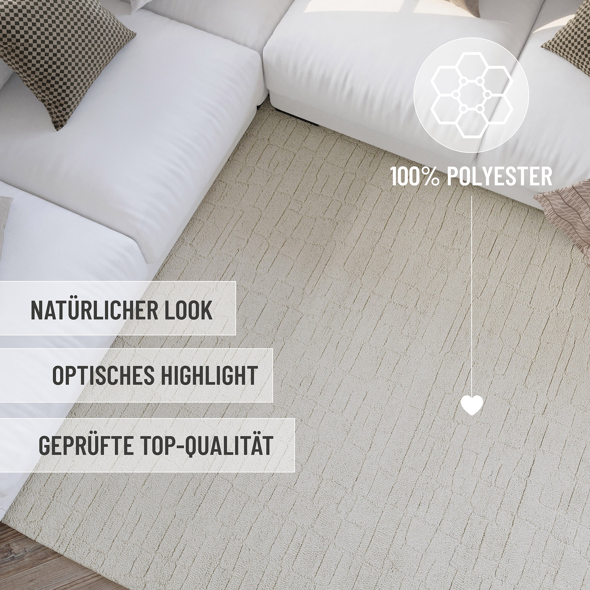 Wecon home Teppich »Hamptons THIRTYONE«, rechteckig, 15 mm Höhe, Läufer, Kurzflor, Wohnzimmer, Schlafzimmer, elegant, Krokodil-Design