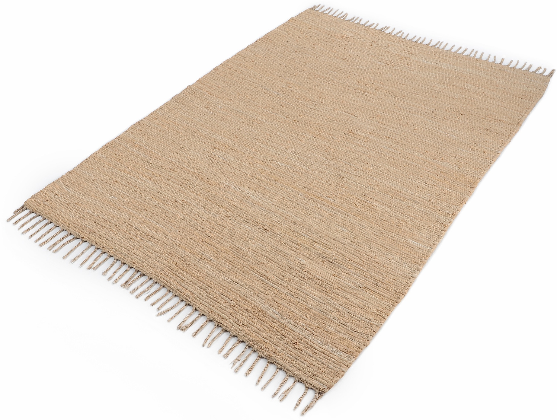 carpetfine Teppich »Kelim Chindi uni , auch als Läufer« rechteckig 5 mm Höhe Wendeteppich, reine Baumwolle, handgewebt, Uni-Farben, mit Fransen