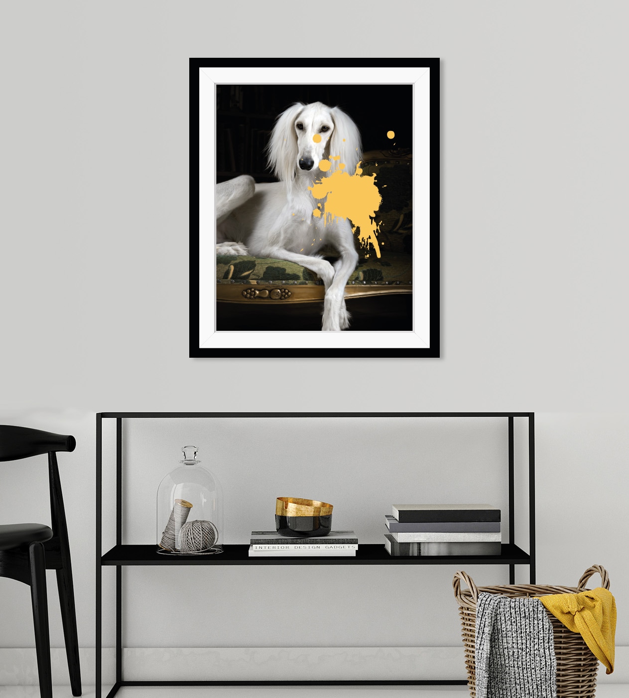 queence Bild »Pudel mit Farbklecks«, Hunde-Hund-Hundebilder-Haustiere, HD Premium Poster-Druck inkl. Holzrahmen