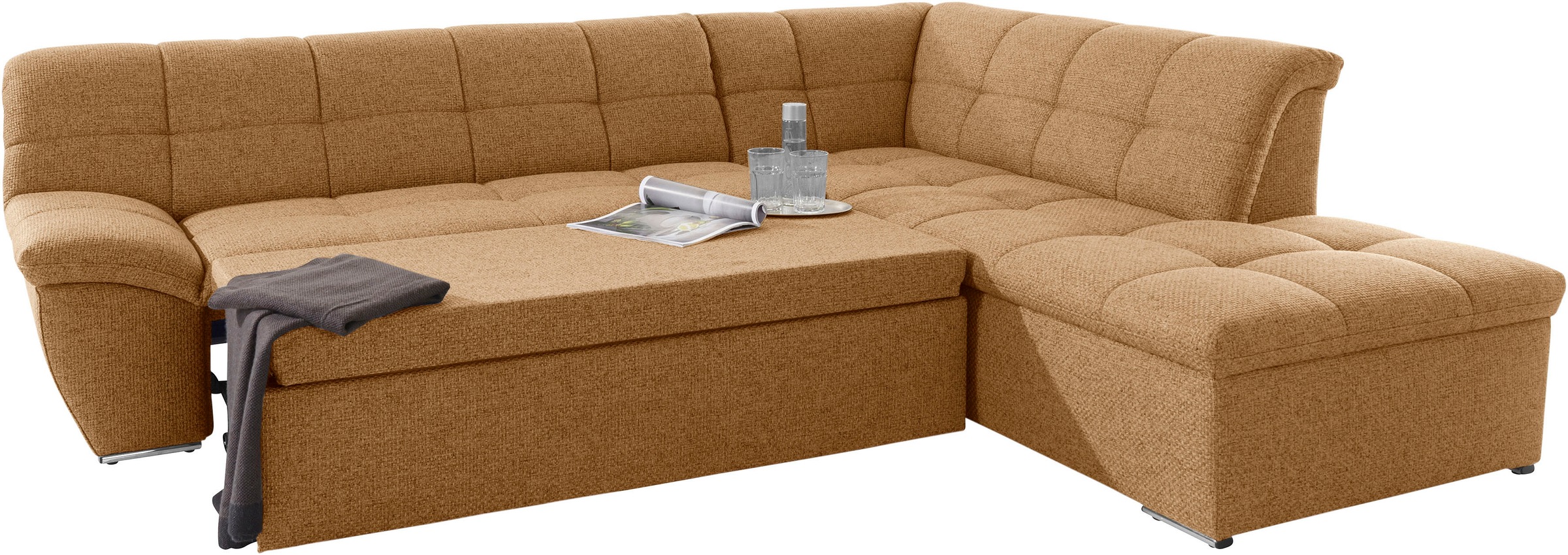 DOMO collection Ecksofa »Lagoa, moderne Sitzheftung, bequem und komfortabel, L-Form«, wahlweise mit Bettfunktion, frei im Raum stellbar, große Farbvielfalt