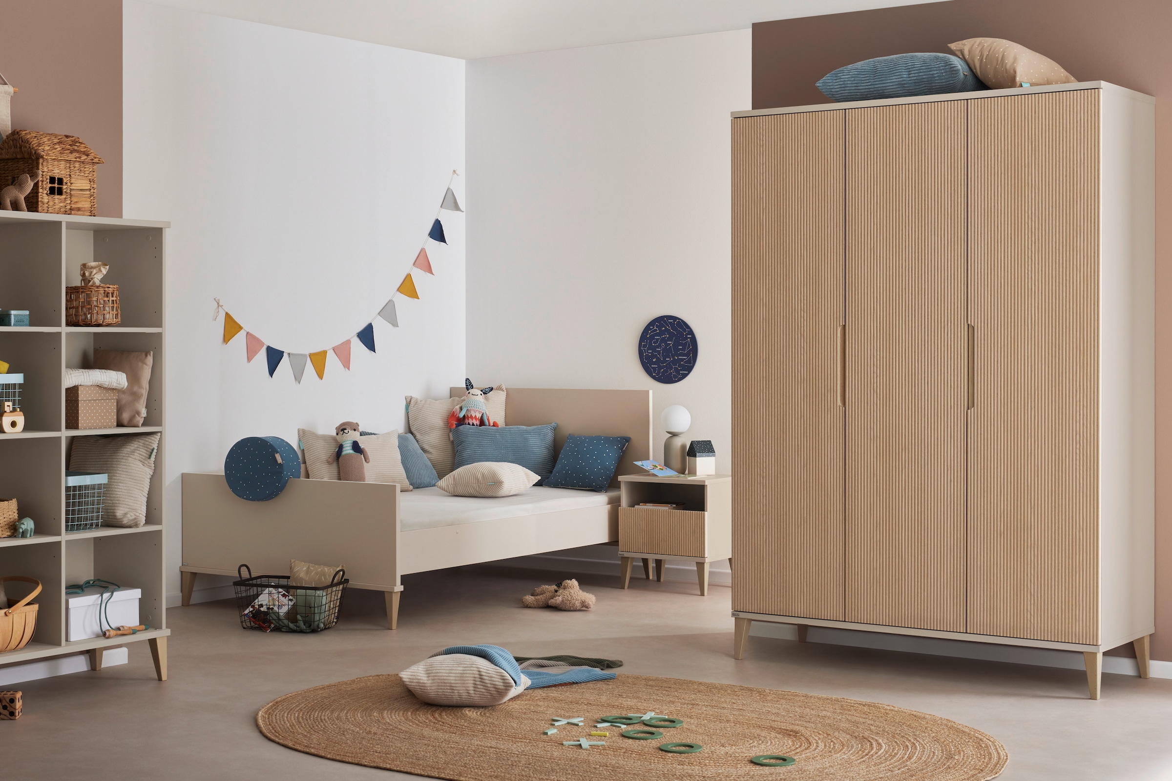 PAIDI Nachtkommode »JONTE in Beige, Schublade mit Soft-Close« B/H/T ca. 48/55/40cm, Cashmere-Beige/Light Oak,  moderner & stabiler Nachttisch mit Massivholz-Füßen