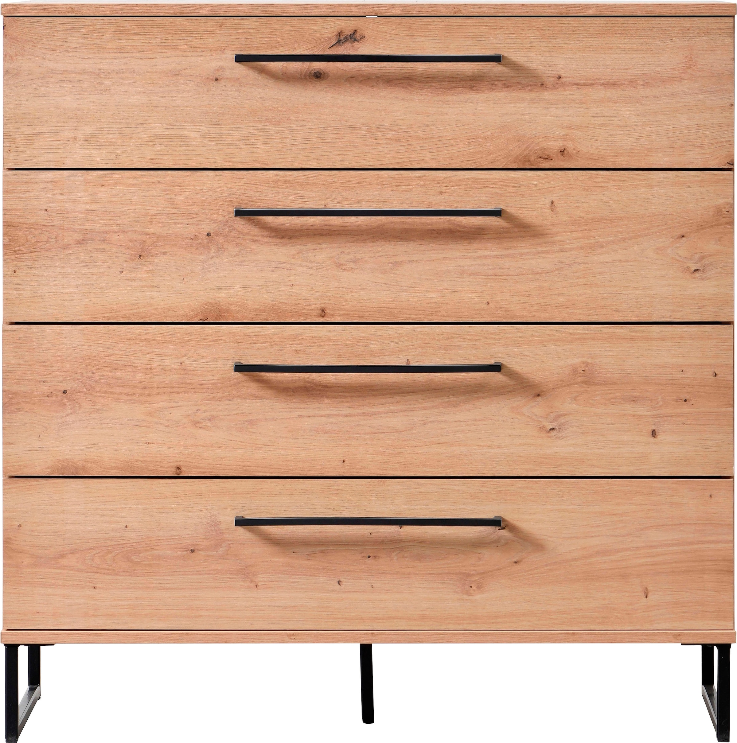 INOSIGN Schubkastenkommode »Sardinia, 91x92,5x42cm, FSC®-zertifizierter Holzwerkstoff«, mit 4 Schubladen, mit trendigen schwarzen Griffen und Metallfüße