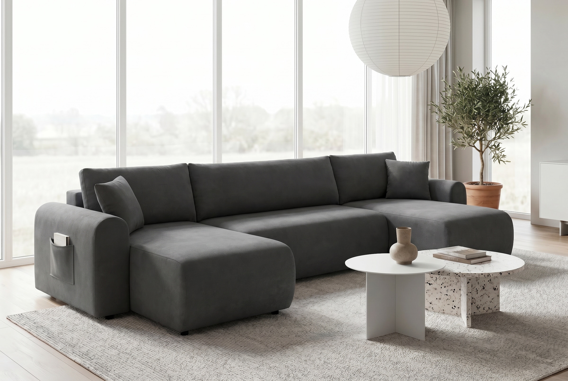 OTTO home Wohnlandschaft »JONAA Feinstruktur, U-Form, 311 cm. -OTTO. Verlässliche Qualität« Tonnentaschen-Federkern, Bettkasten, Schlafsofa (133/270)