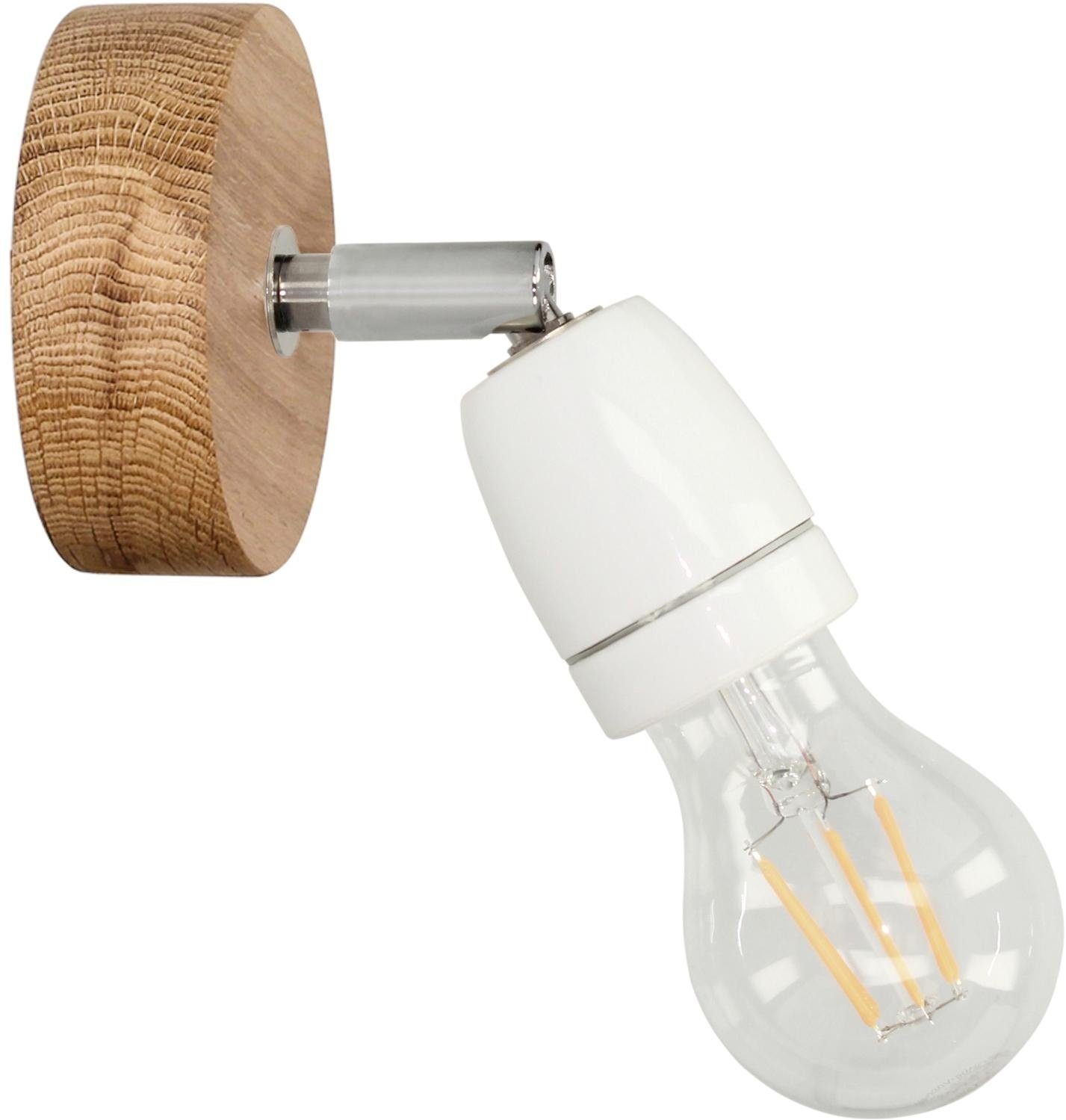 BRITOP LIGHTING Wandleuchte »PORCIA WOOD«, E27, Retro-Design mit Porzellan und Eichenholz, Flexibel einstellbar, Naturprodukt aus Holz, Made in Europe