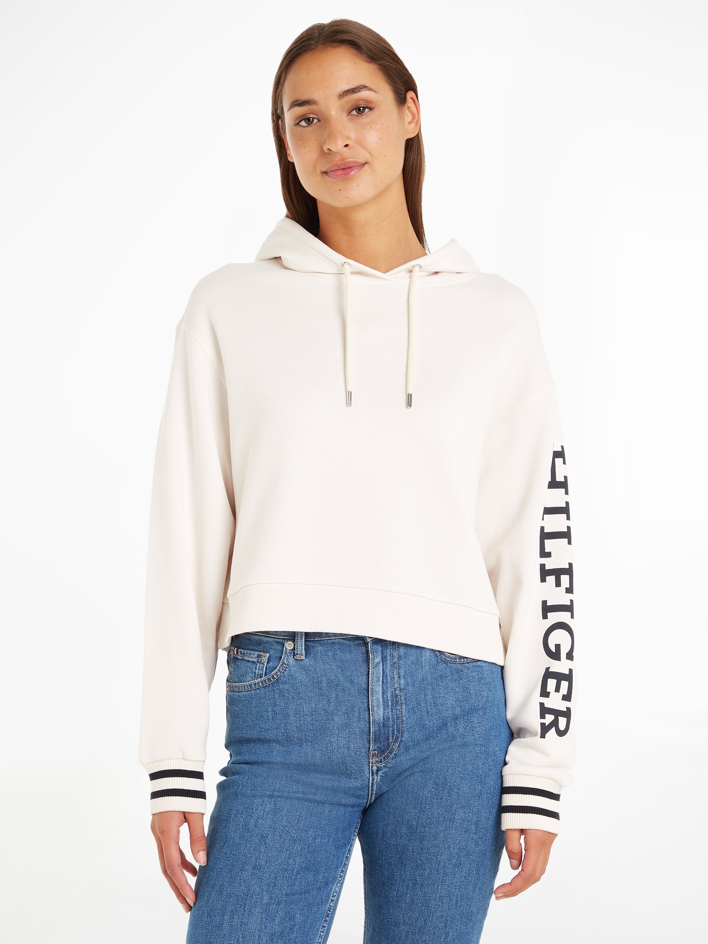 Tommy Hilfiger Kapuzensweatshirt »REG MONOTYPE SLV CROP HOODIE«, mit