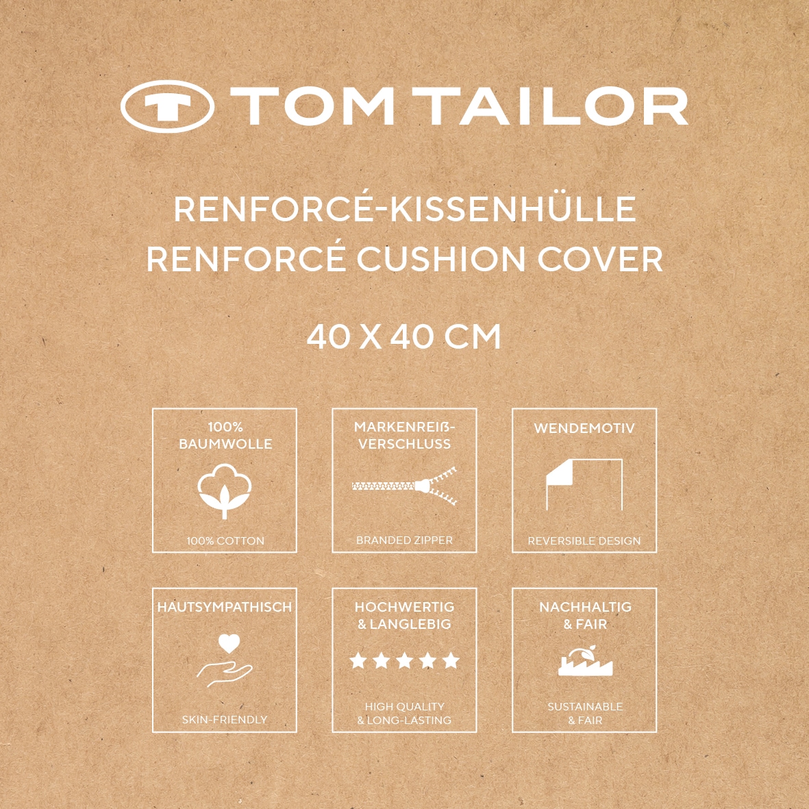 TOM TAILOR HOME Kissenhülle »new bedroom, LARGE CHECK, 40x40cm oder 40x80cm«, (1 St.), mit farbigem Markenreißverschluss