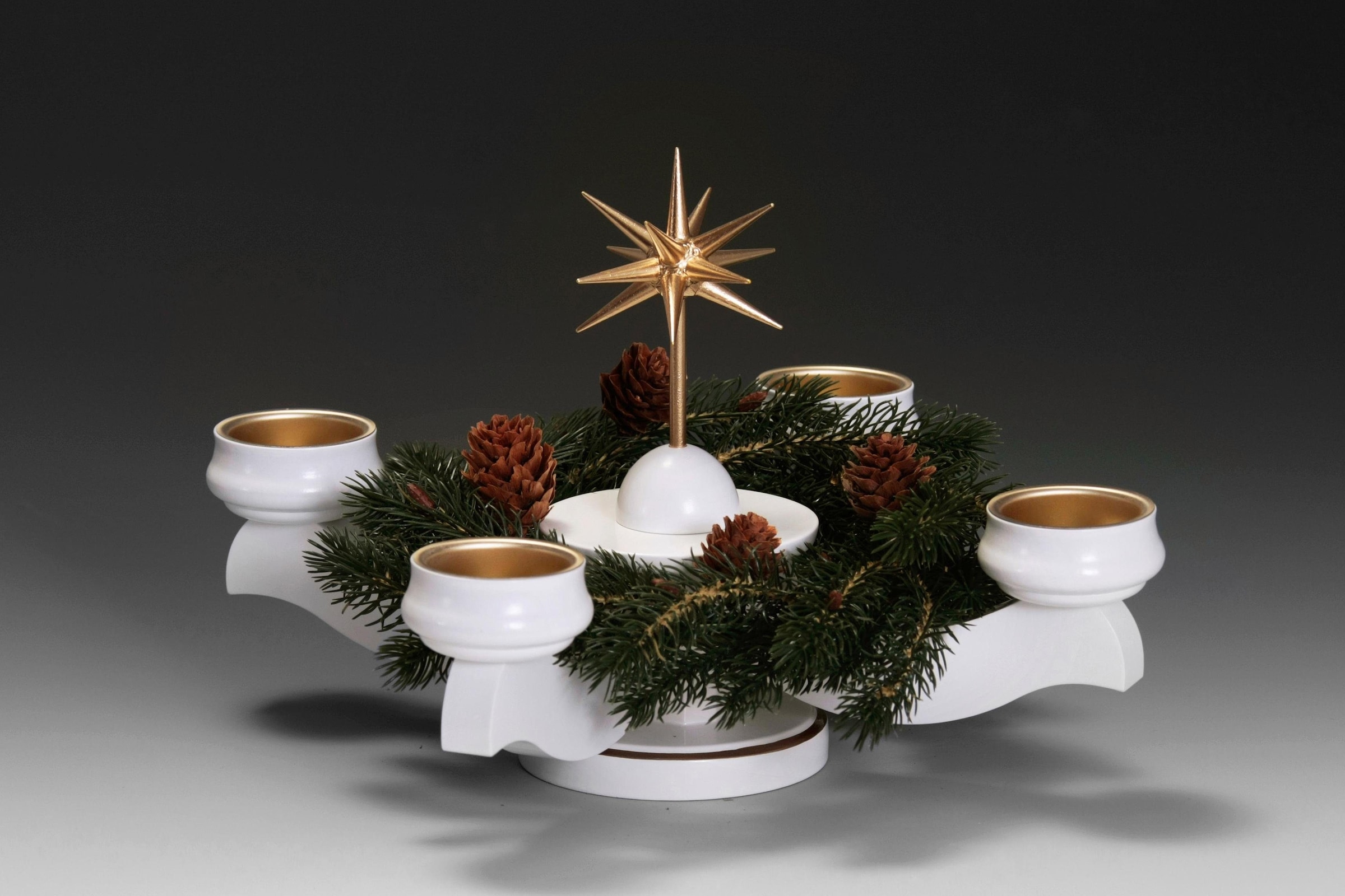 Adventsleuchter »Weihnachtsstern, Weihnachtsdeko«, Ø 22 cm, weiß, inkl. Tannenkranz