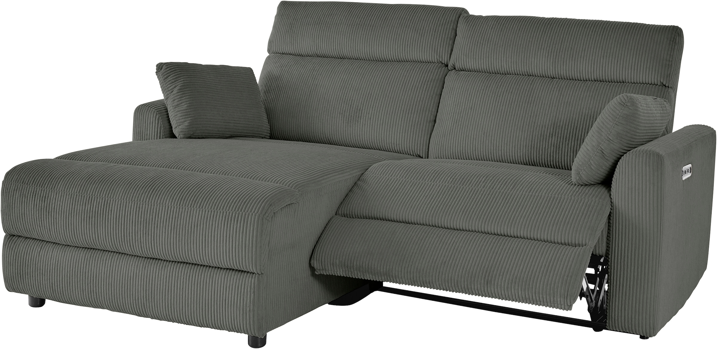 INOSIGN Ecksofa »JENNA, L-Form,  209cm, manuelle u. elektrische Funktion, mit USB A/C,« Liegefunktion 105°-150°, Federkern, Cord