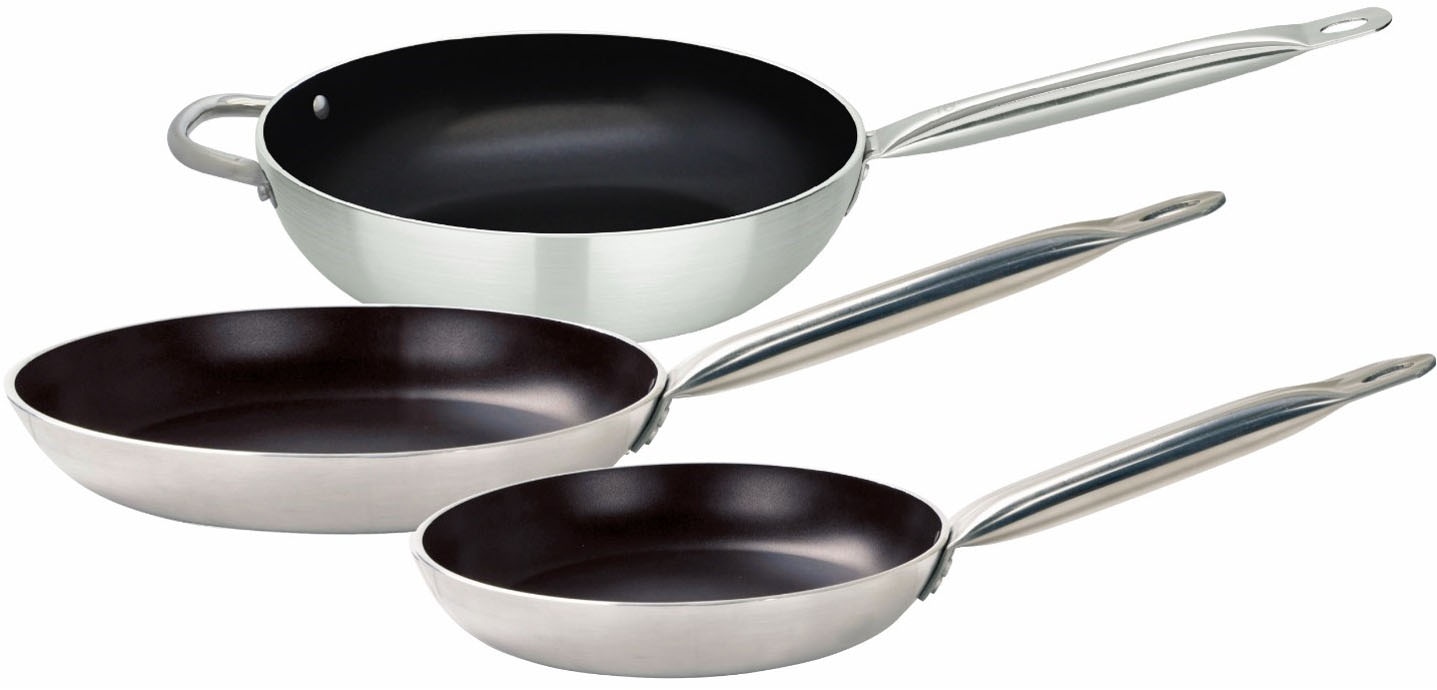 Elo Pfannen-Set »Bistro Line 3 teilig« Aluminium Set, je 1 Bratpfanne Ø 24/28 cm, 1 Wok Ø 28 cm, 3 Stk. tlg. Induktion in silberfarben