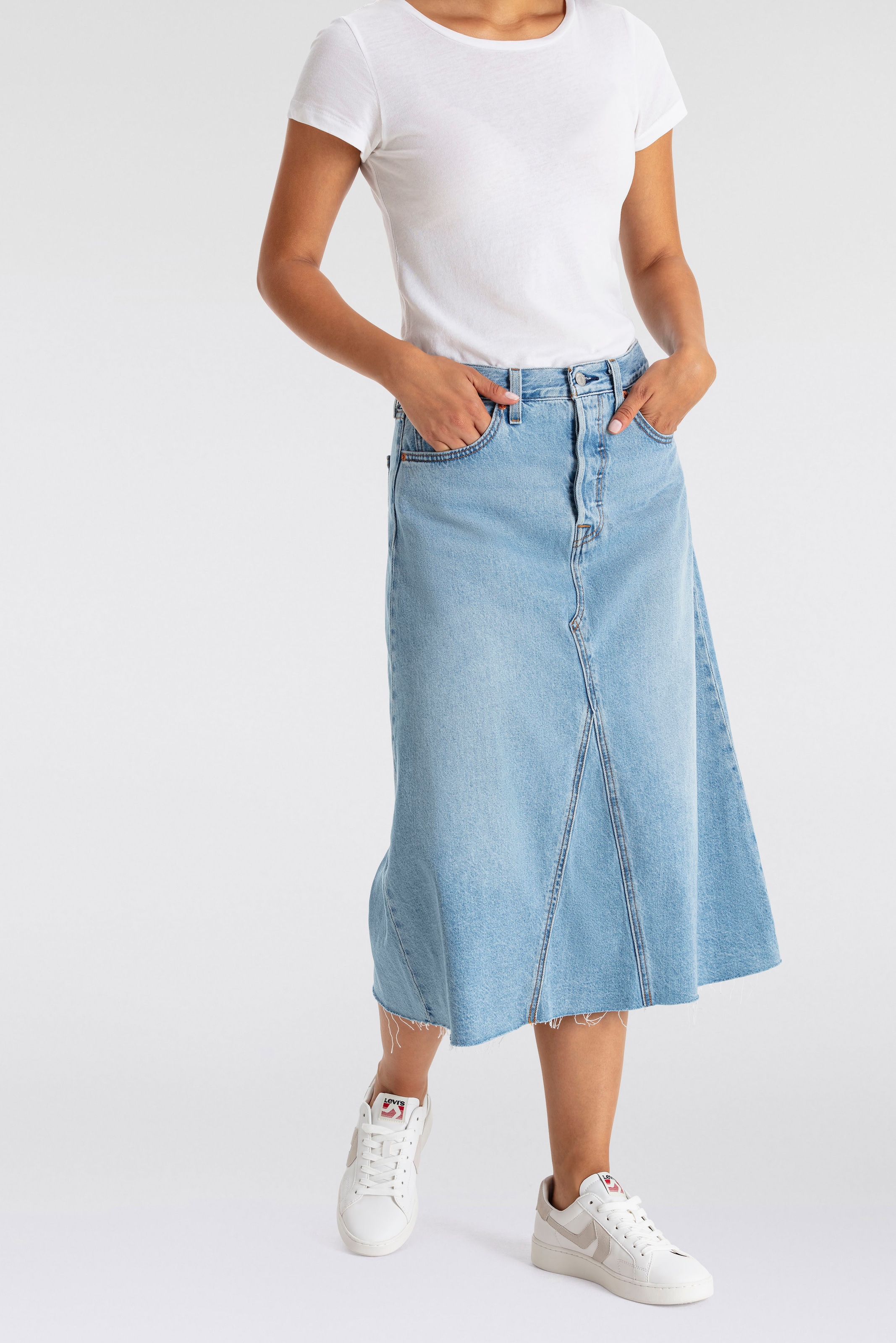 Jeansrock »HR A LINE DECON SKIRT«, in trendy Midi-Länge mit ausgefranster Kante