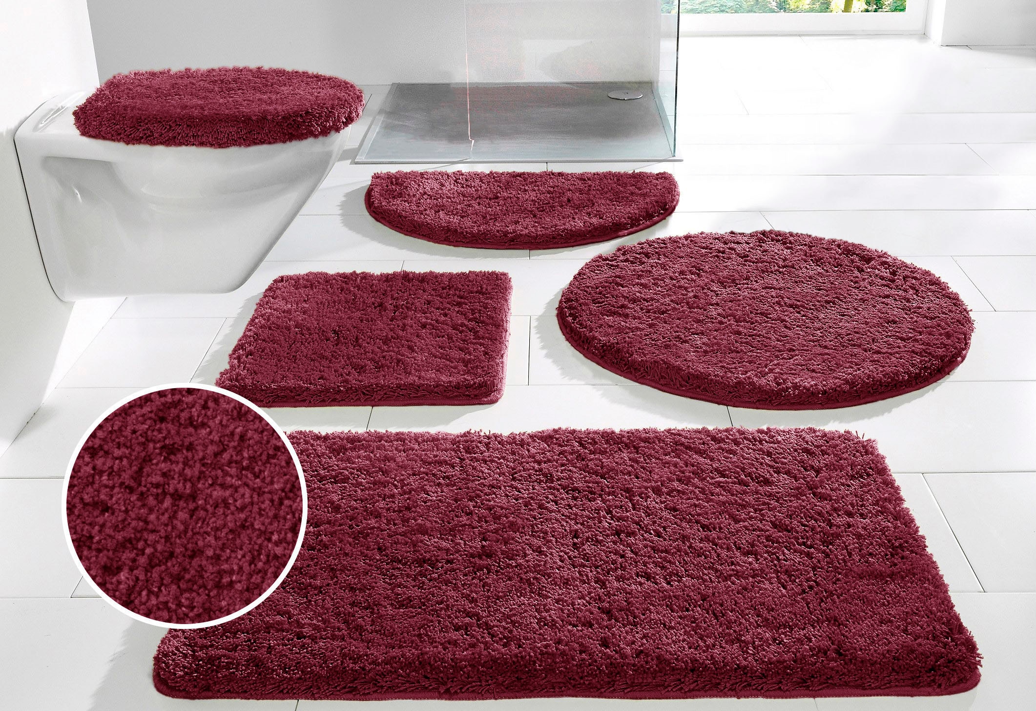 my home Badematte »Sanremo, Badvorleger, Badezimmer Teppich, sehr weich«, rutschhemmend beschichtet, fußbodenheizungsgeeignet-schnell trocknend, Badteppich, unifarben, rechteckig, rund & als 3-tlg. Set erhältlich