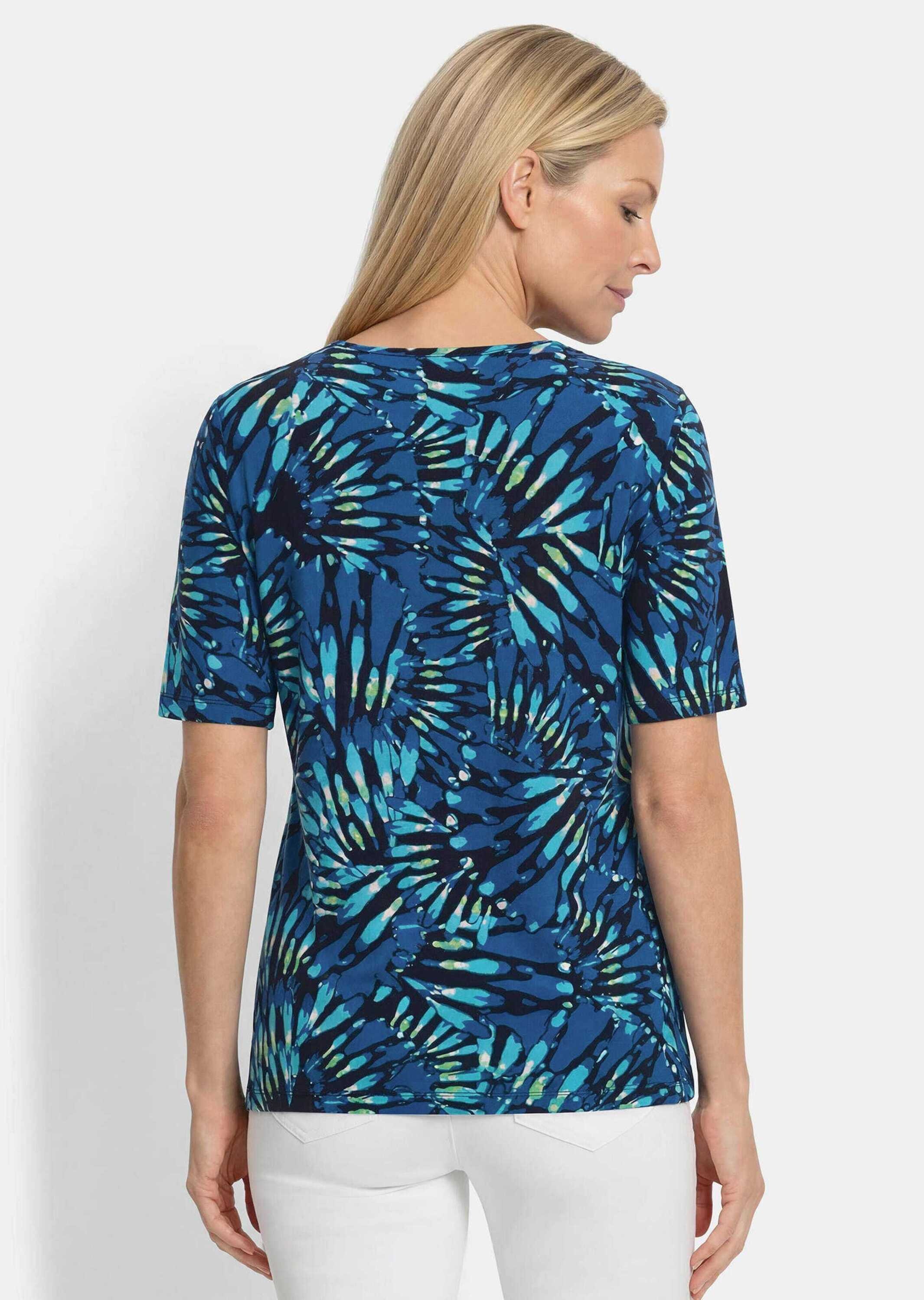 GOLDNER Kurzarmshirt »Kurzgröße Baumwollshirt mit femininen Blüten« angenehme Jerseyqualität