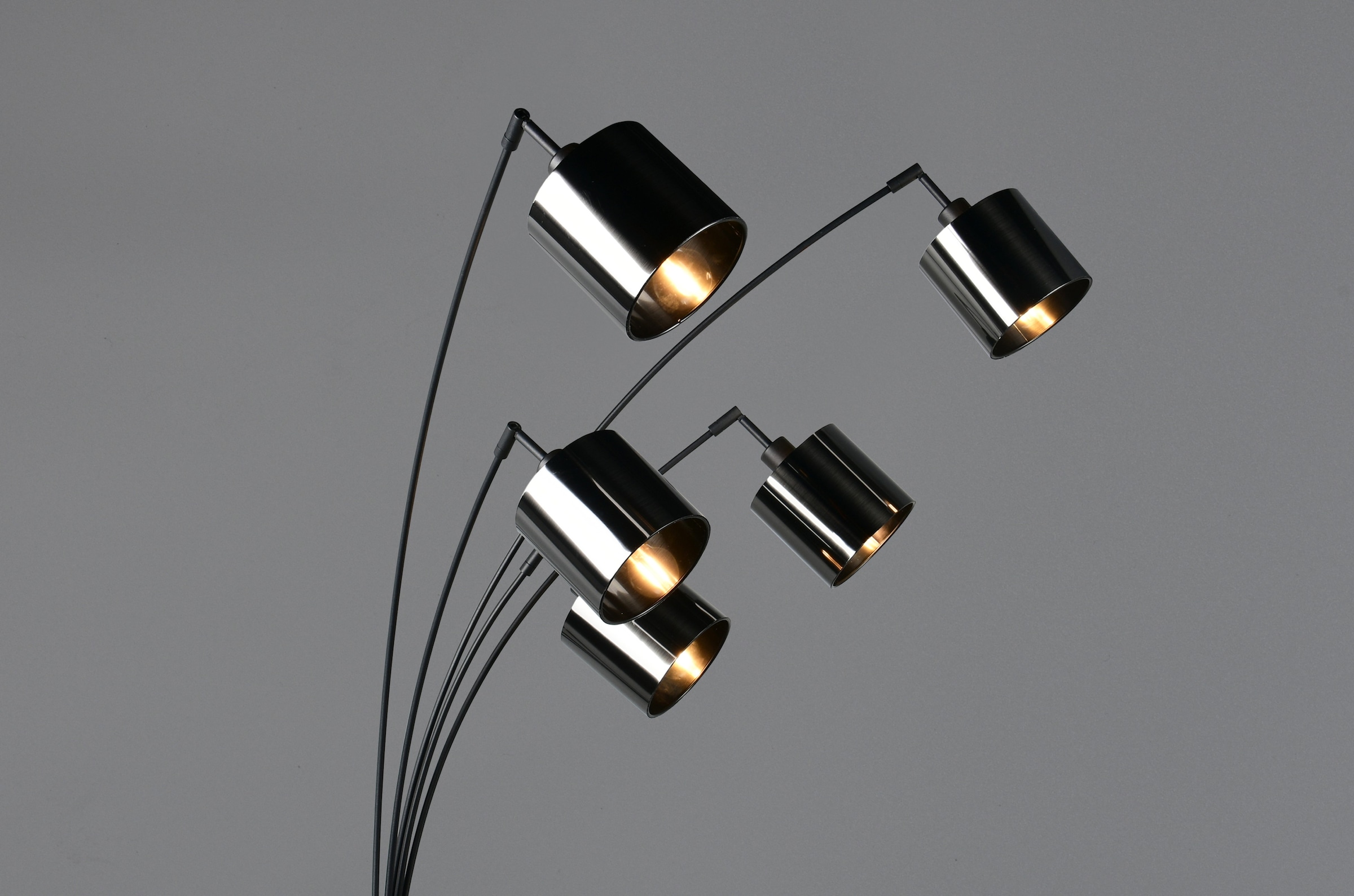 REALITY Leuchten Stehlampe »JASON, Stehleuchte 5-flammig exkl 5x E14 max 10W, Höhe 200cm 72cm tief« E14 1 Stk. warmweiß - kaltweiß Bogenleuchte Metall schwarz, Lampenschirme rauchgrau, Fußschalter