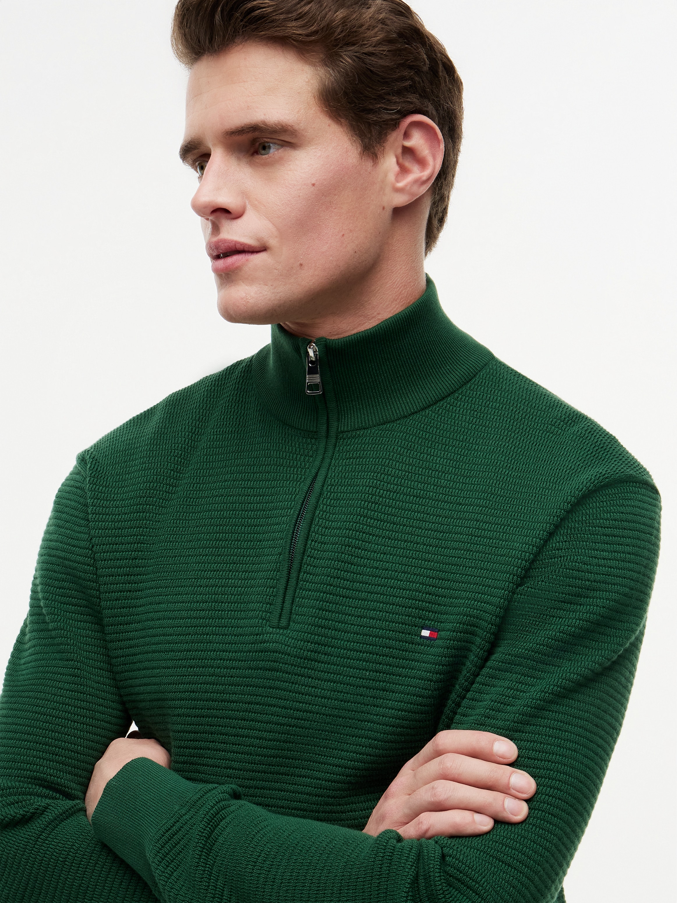 Tommy Hilfiger Strickpullover »SEASONAL STRUCTURE ZIP MOCK« Regular fit mit Troyerkragen