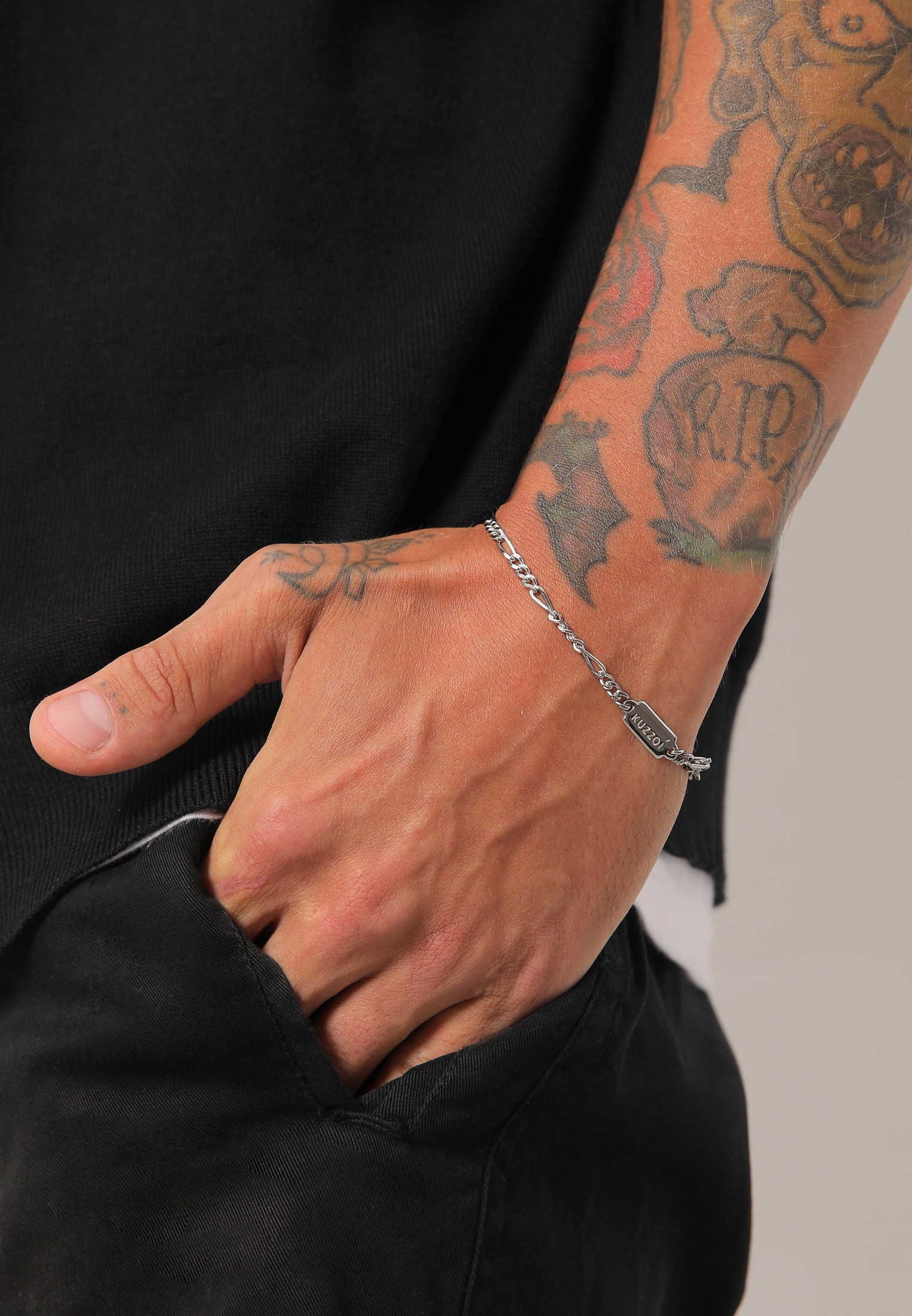 Kuzzoi Armkette »Armband Herren Figaro Massiv 925 Silber«