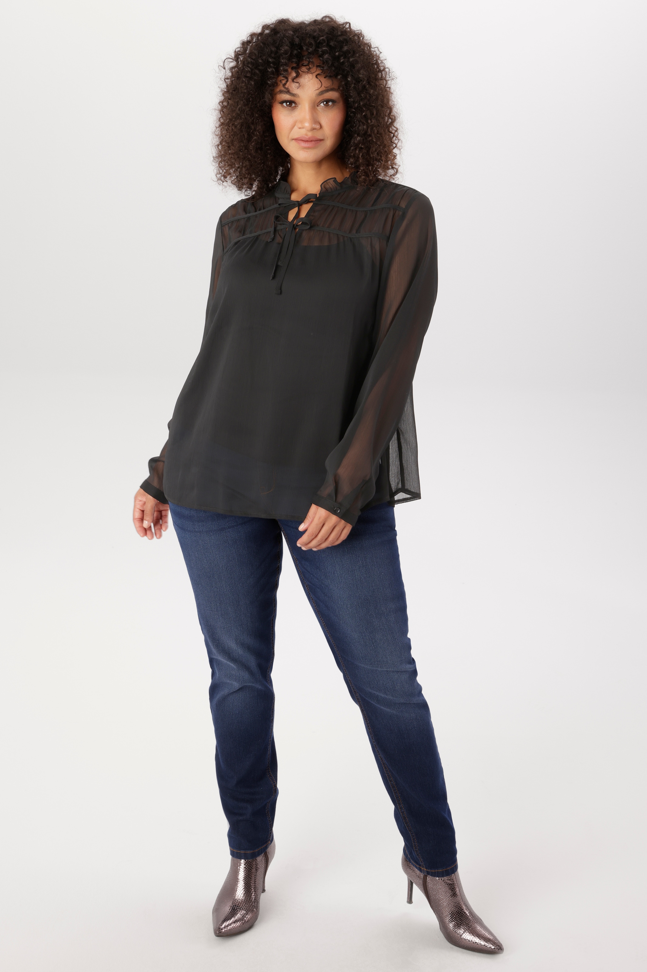 Aniston PLUS Schlupfbluse mit Bindeband und Rüschen - NEUE KOLLEKTION