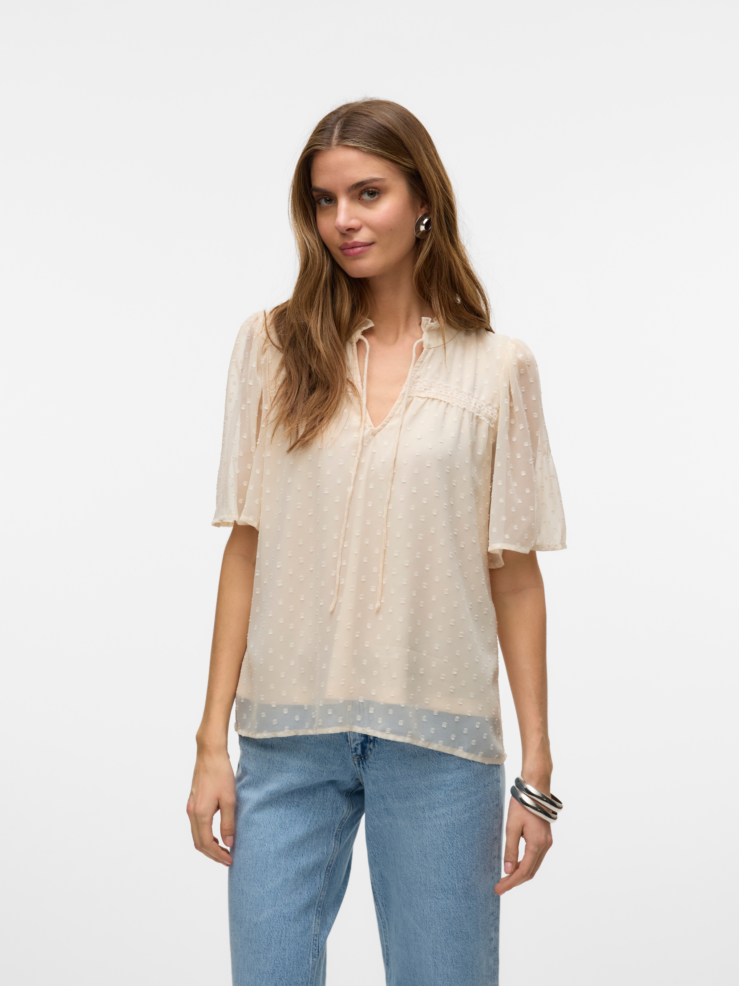 Vero Moda Spitzenbluse »VMLEAH SS LACE TOP WVN GA NOOS«