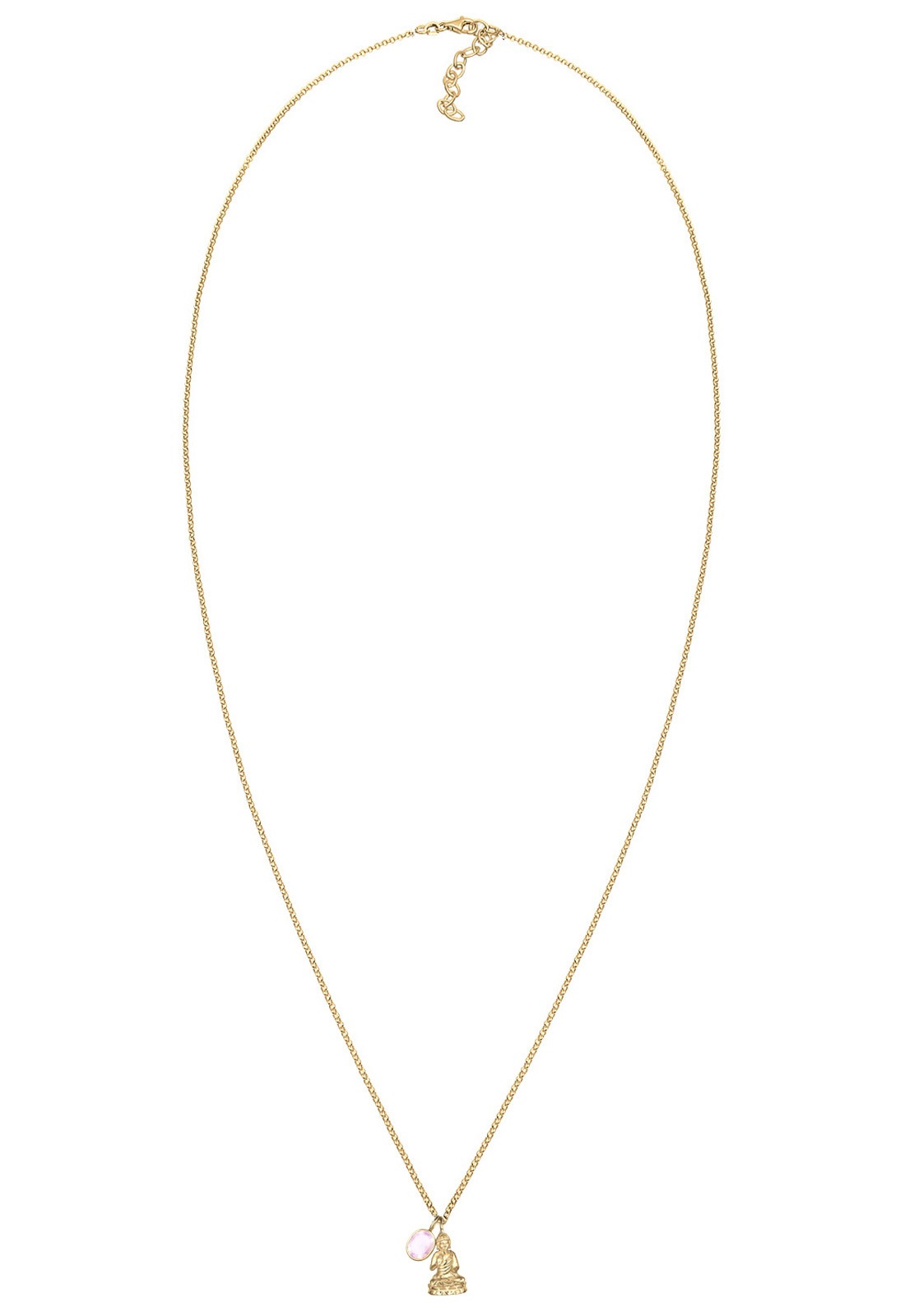 Elli Premium Lange Kette »Halskette Buddha Solitär Quarz Rose 925 Sterling Silber vergoldet«