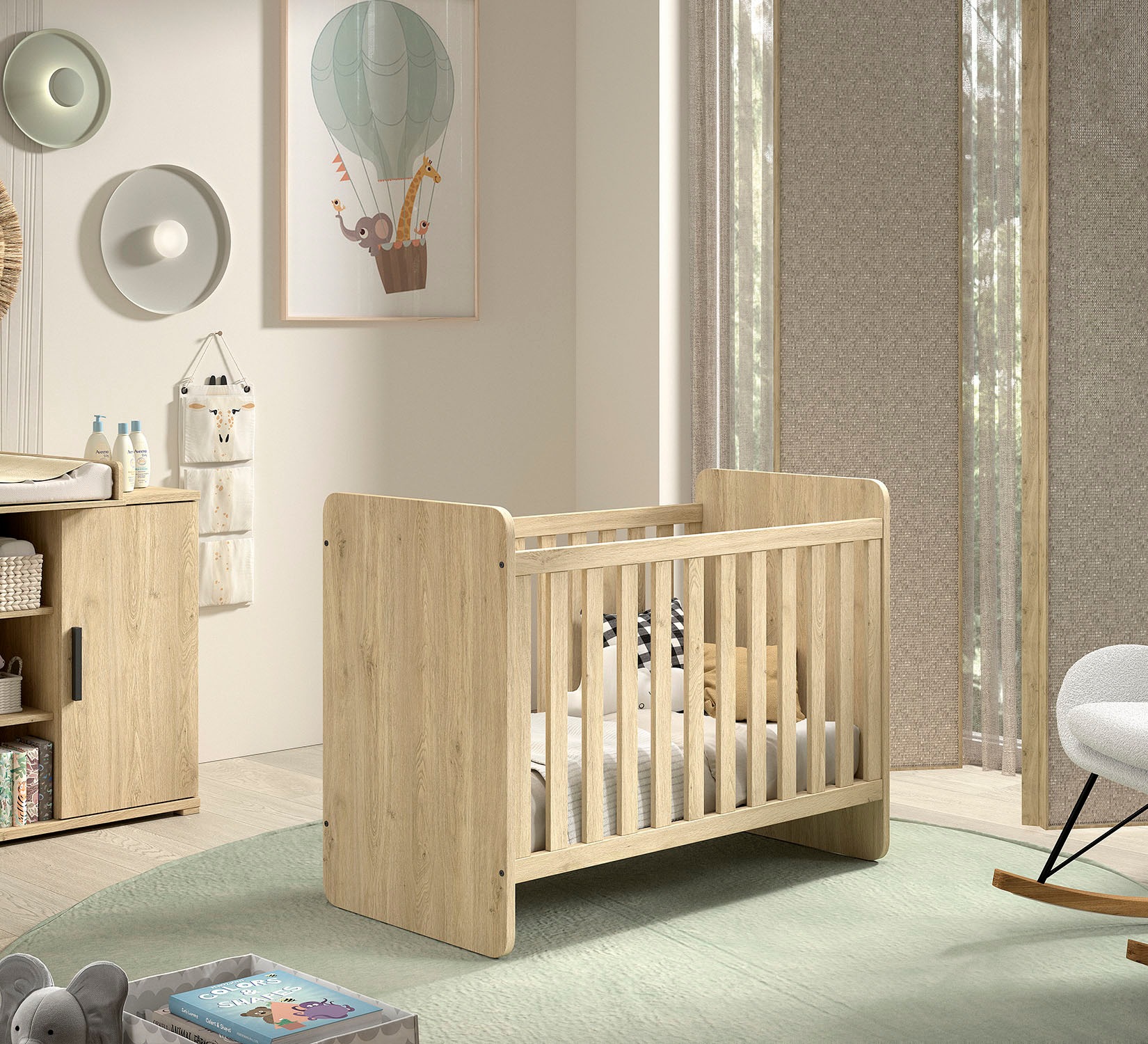 Vipack Babybett »SAM 60/120 cm, später umbau bar zum Juniorbett 90/200 cm« 3-fach verstellbarer Lattenrost beim Babybett, Eiche Dekor Oberfläche