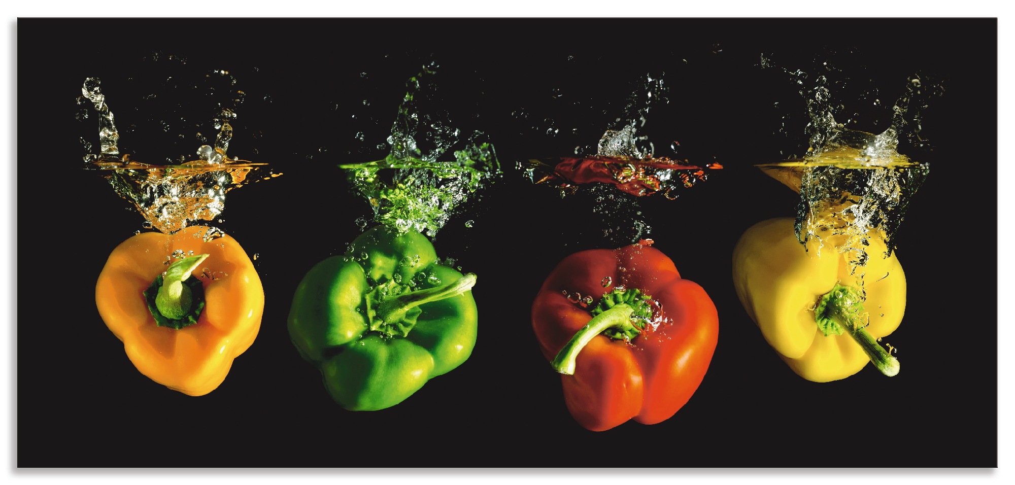Artland Küchenrückwand »Paprika fallen ins Wasser«