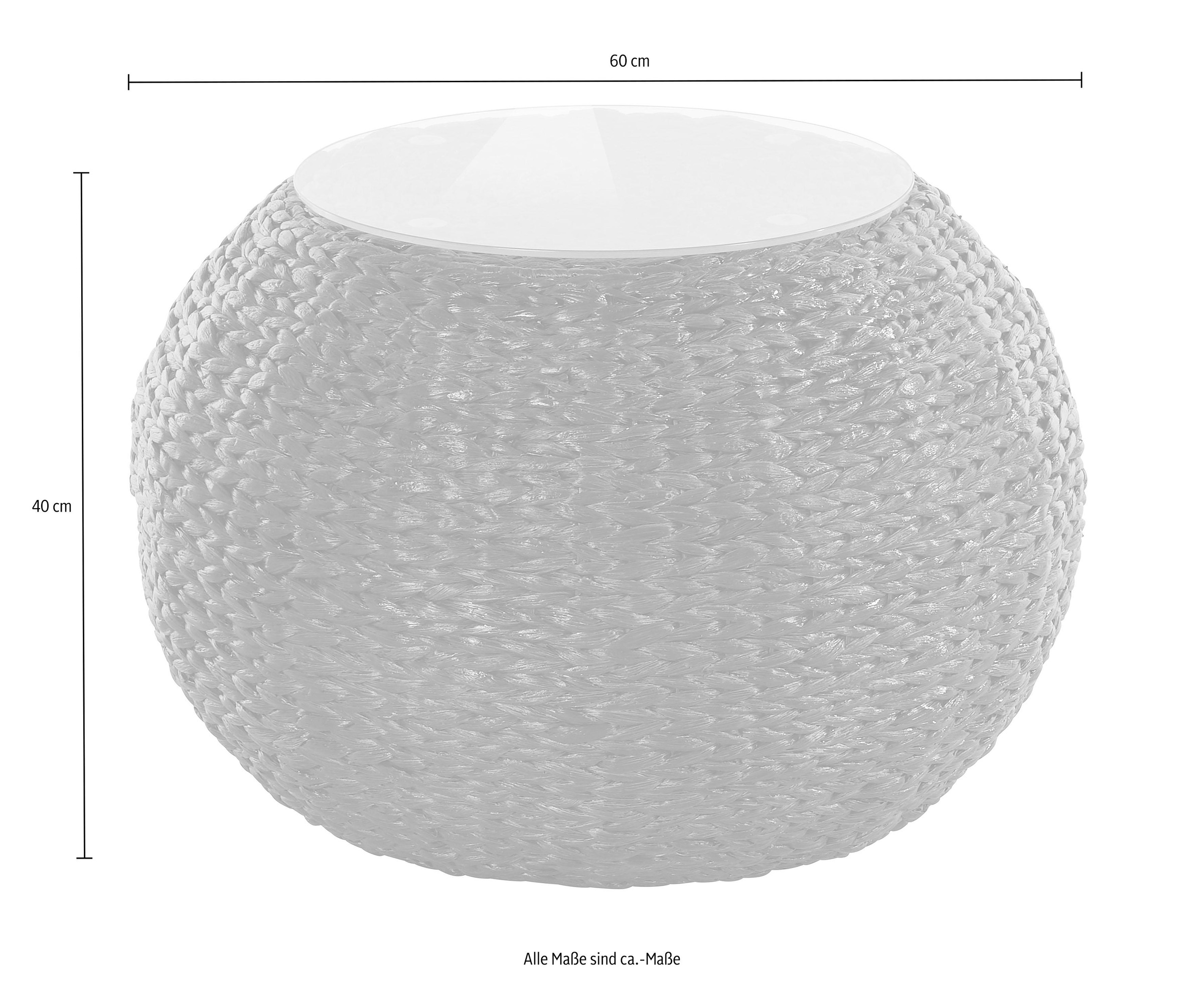 Home affaire Beistelltisch »Cedarville« aus Wasserhyazinthengeflecht, mit Glastischplatte, Durchmesser 60 cm