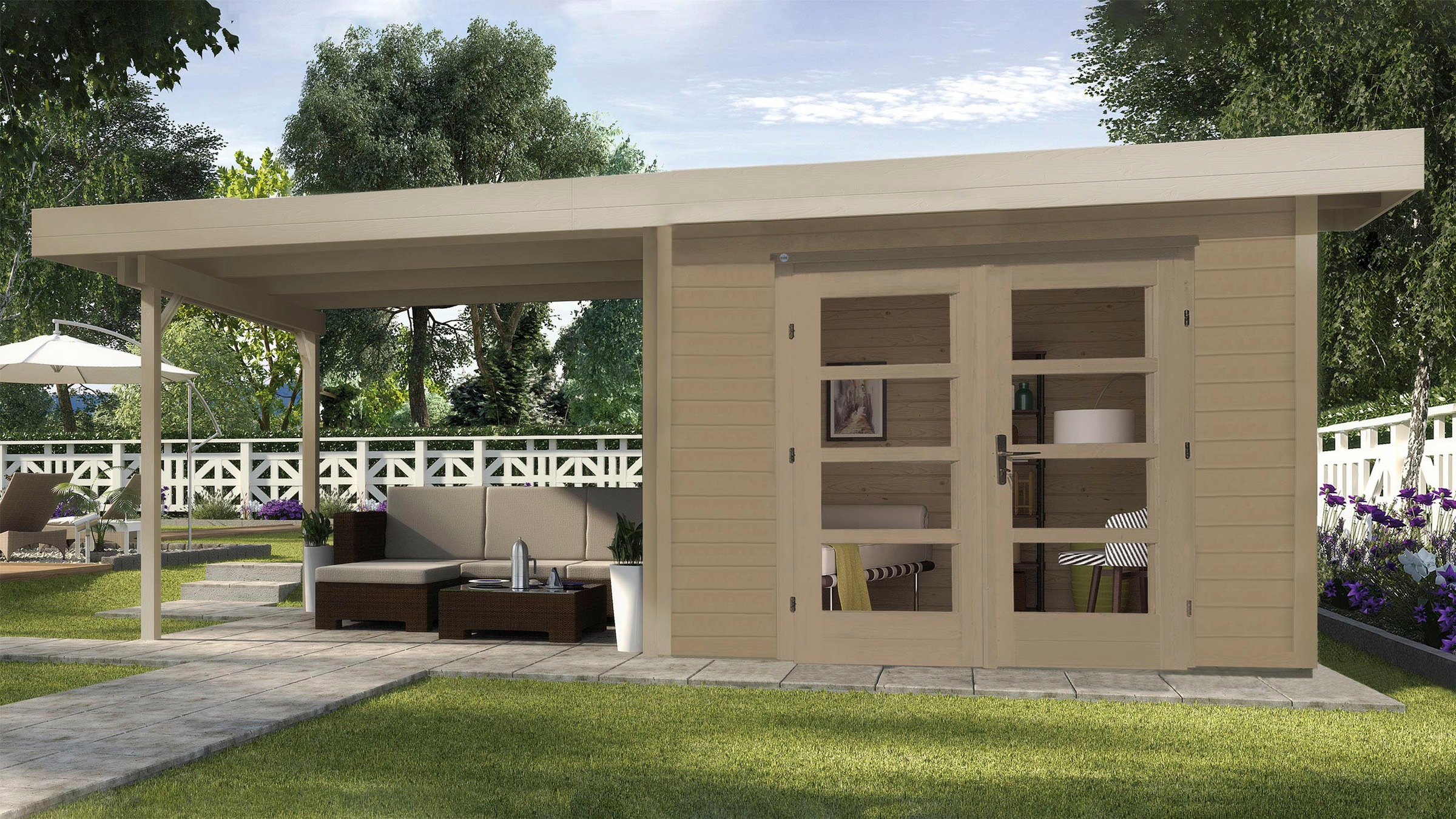 weka Gartenhaus »Designhaus 126 Plus« mit Anbaudach