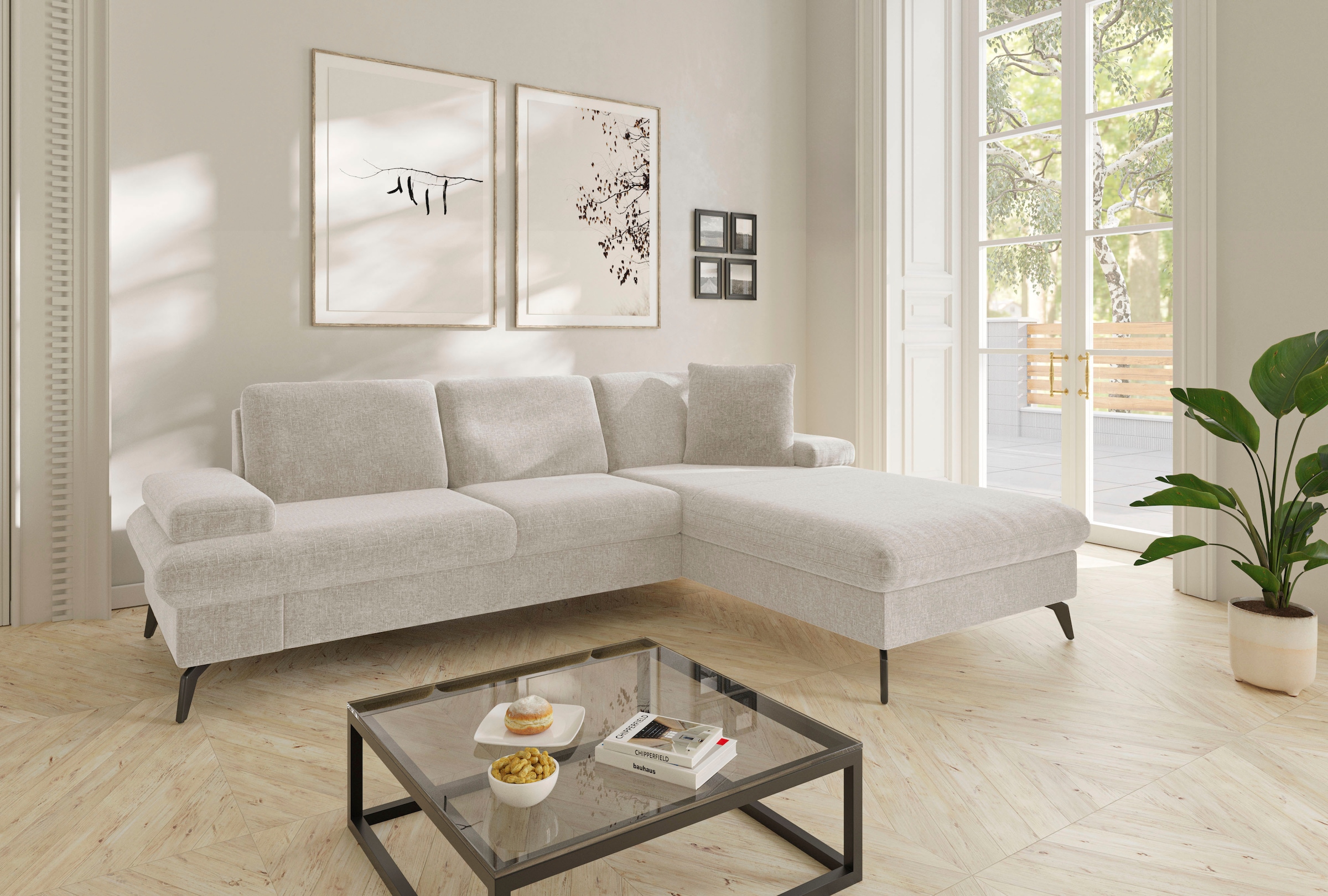 sit&more Ecksofa »Morris Jubi L-Form«, inkl. Armteilfunktion und 1 Zierkissen, wahlweise mit Bettfunktion
