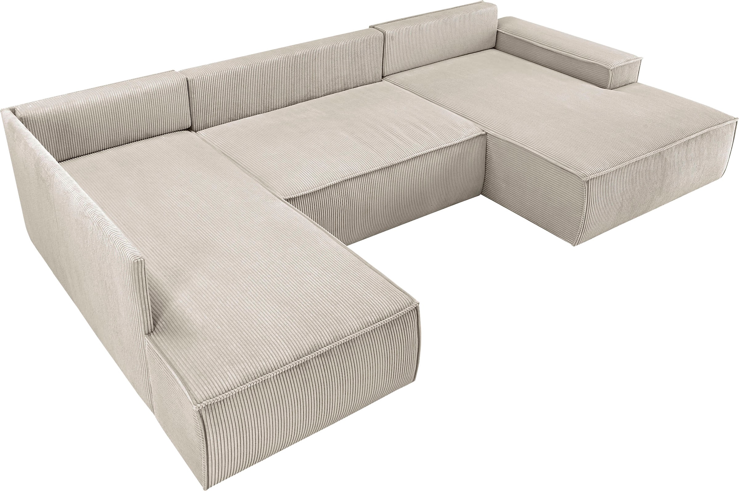 Home affaire Wohnlandschaft »SHERWOOD 329 cm, U-Form, Schlafsofa,«, Schlaffunktion m. Bettkasten (194x139 cm), Cord, Vintage, Samtvelours