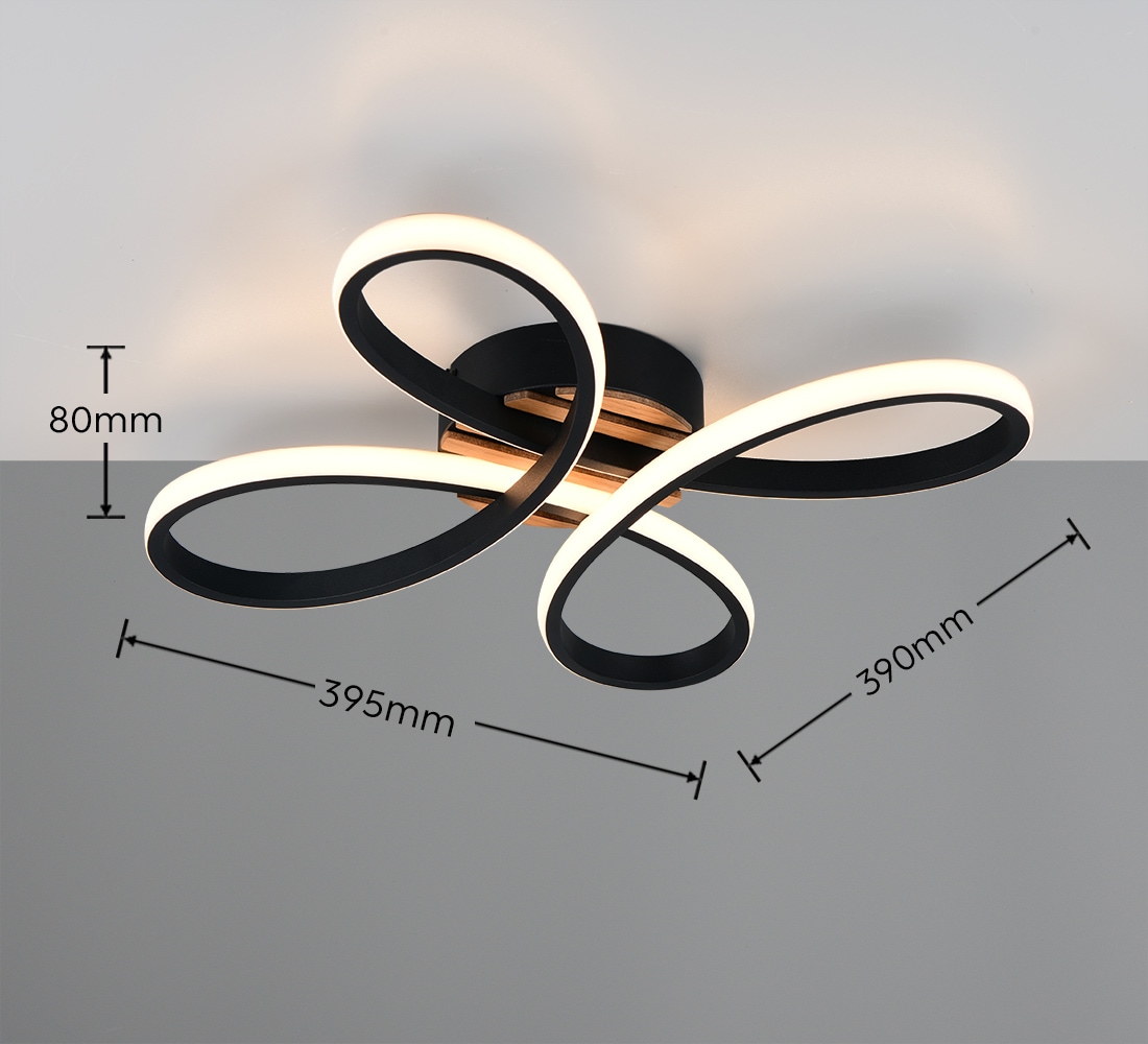 OTTO home LED Deckenleuchte »Ullii, Deckenlampe mit Fernbedienung dimmbar Nachtlicht Memory« LED-Board 1 Stk. warmweiß - kaltweiß CCT stufenlos warm- bis kaltweiß, Holzelemente in Optik Akustikpaneel