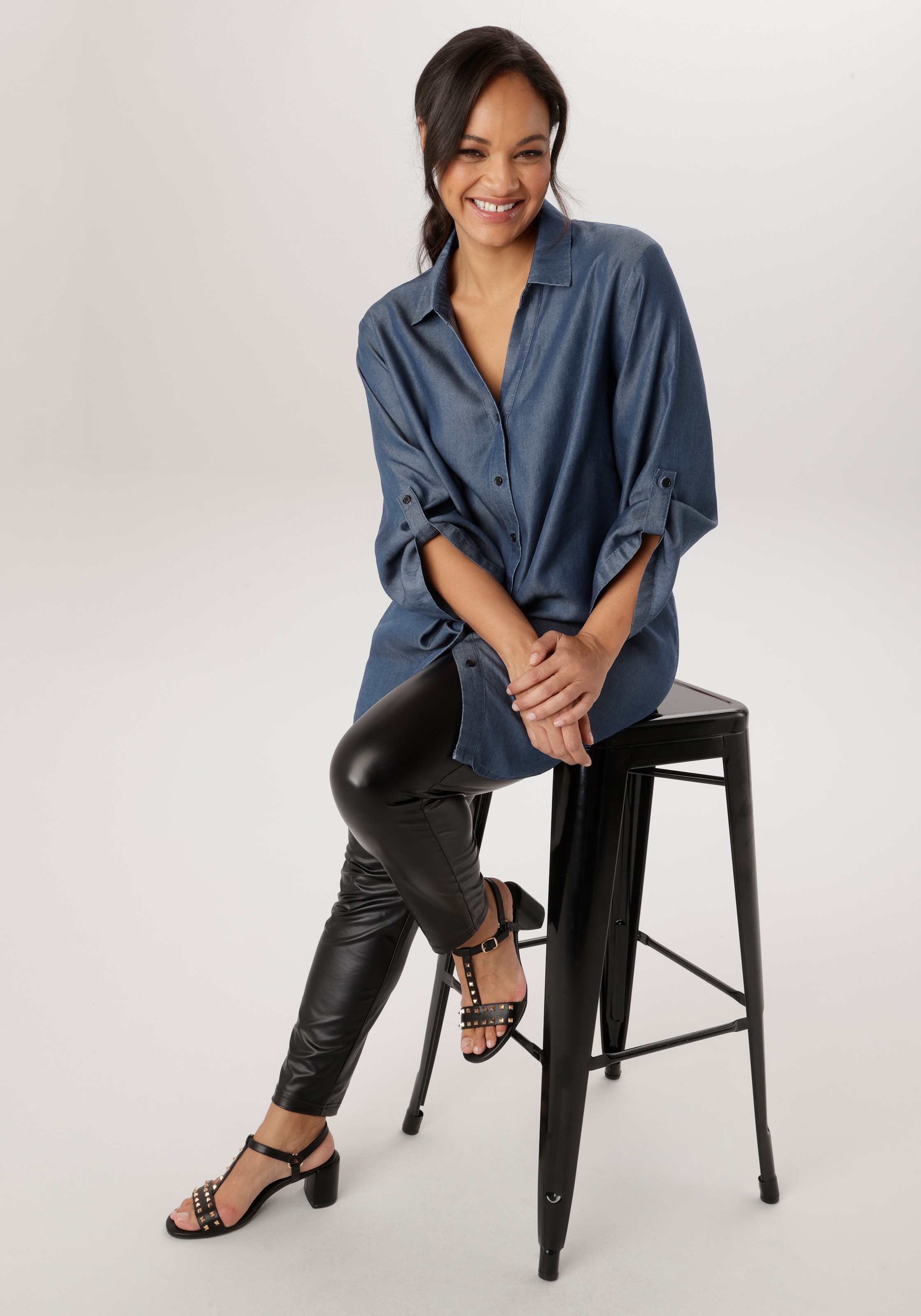 Aniston PLUS Jeansbluse aus weicher Lyocell Qualität - NEUE KOLLEKTION