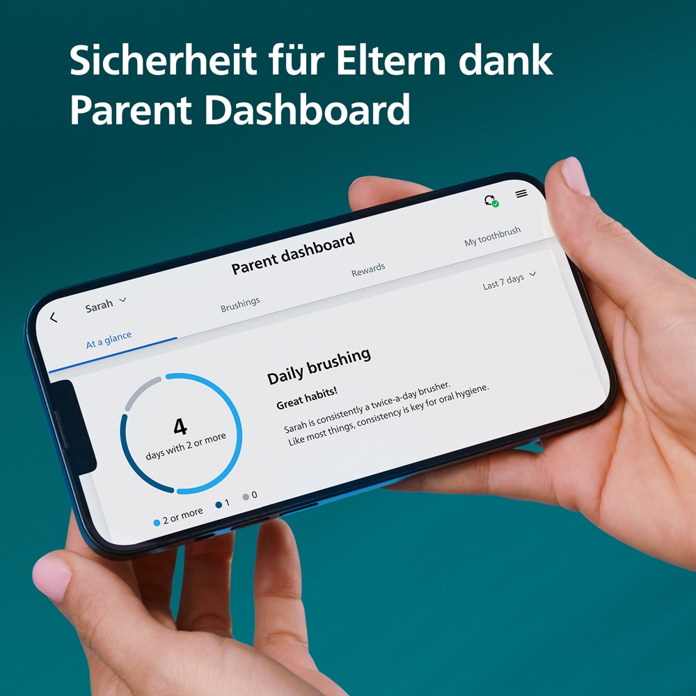 Philips Sonicare Elektrische Zahnbürste »For Kids Smart HX6600« 2 Stk. Aufsteckbürsten mit App-Anbindung, 2 Putzprogrammen und 21 Tagen Akkulaufzeit
