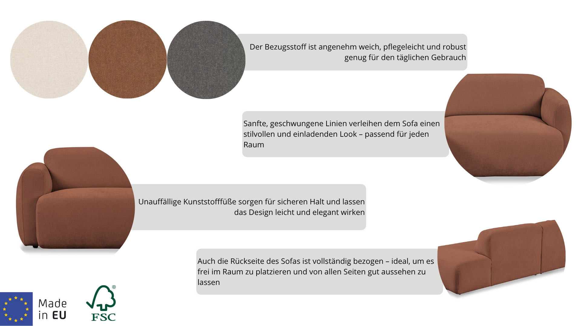 andas Ecksofa »Myrland« Breite 222 cm, Chenille, Easy Clean Stoff, mit Kaltschaum