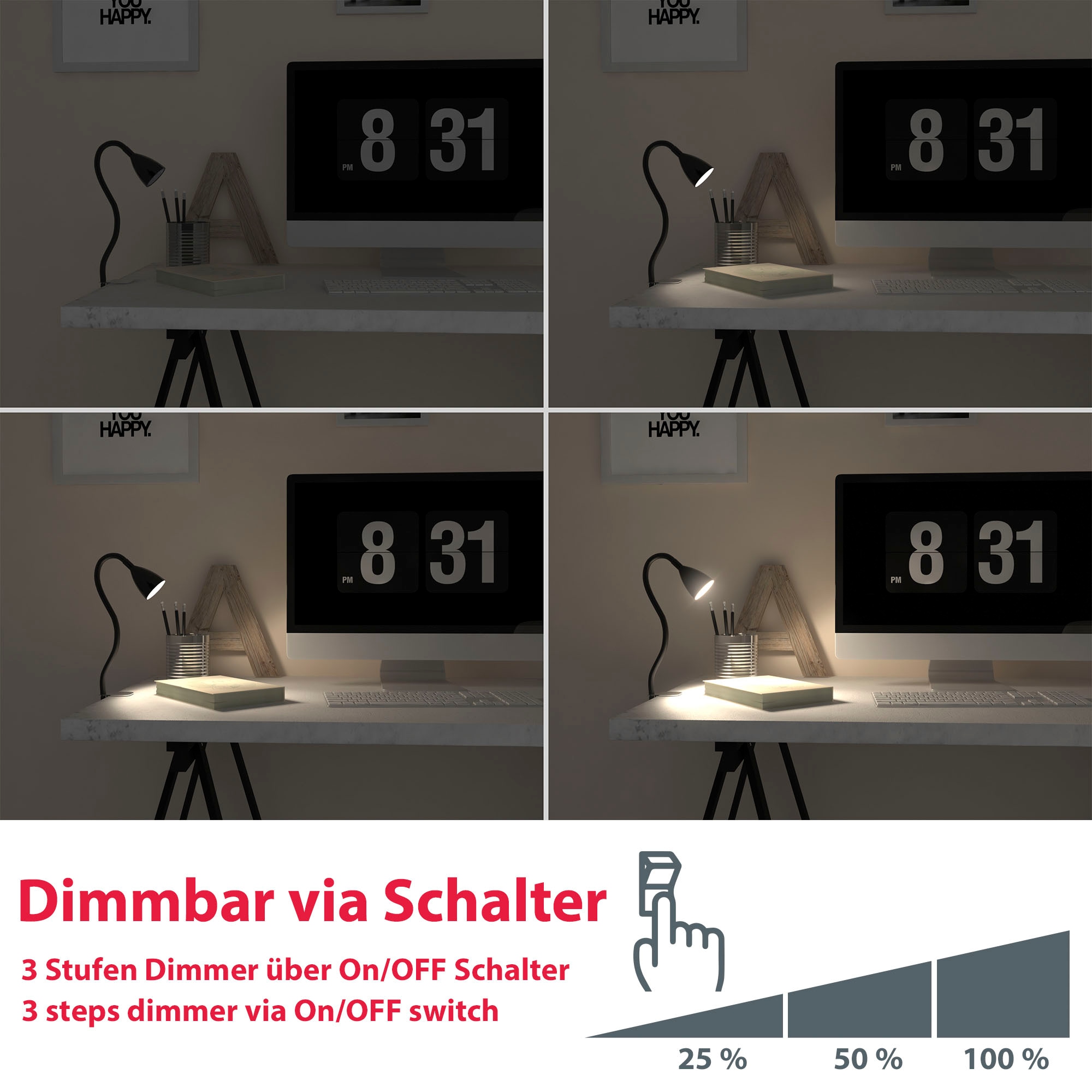 B.K.Licht LED Stehlampe und  biegsame Tischleuchte im Set